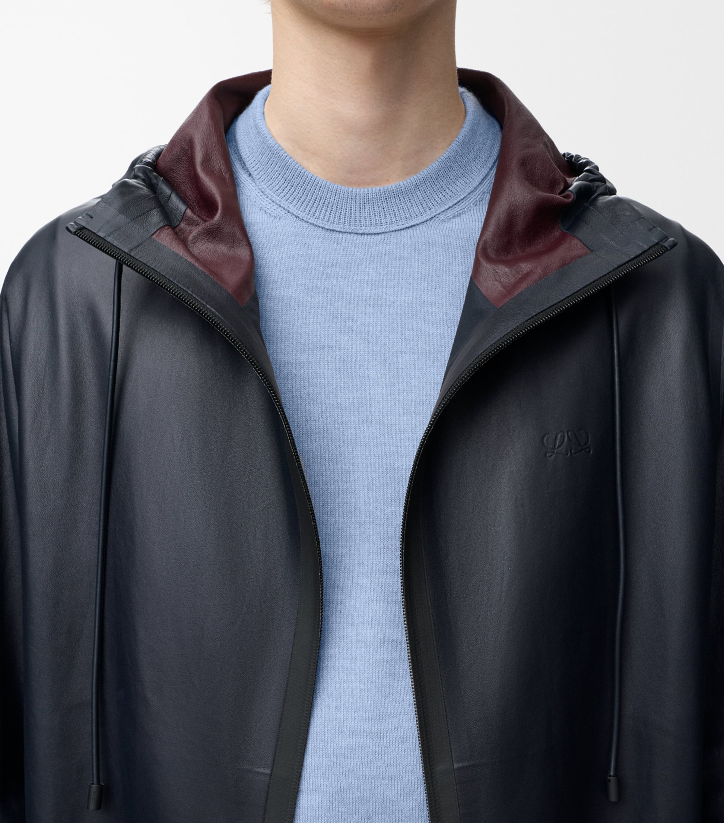 LOEWE Mens Lambskin Hooded Jacket Navy Blue Image 5