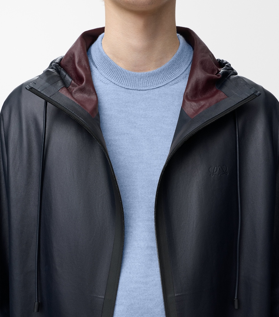 LOEWE Mens Lambskin Hooded Jacket Navy Blue Image 5