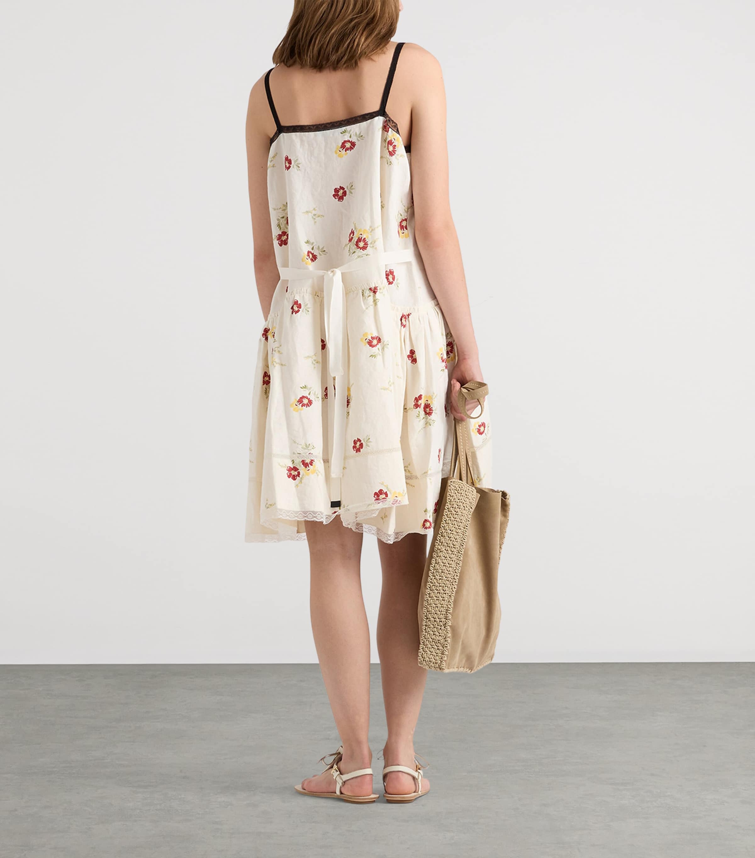Prada Womens Linen Floral Mini Dress Red Image 4