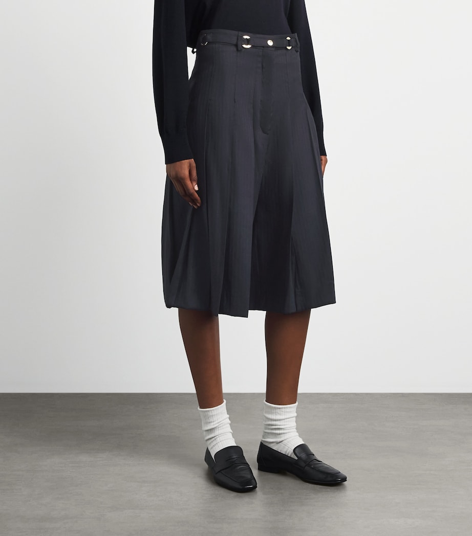 Sandro Paris Womens Wool-Blend Pleated Shorts Navy Blue Image 4