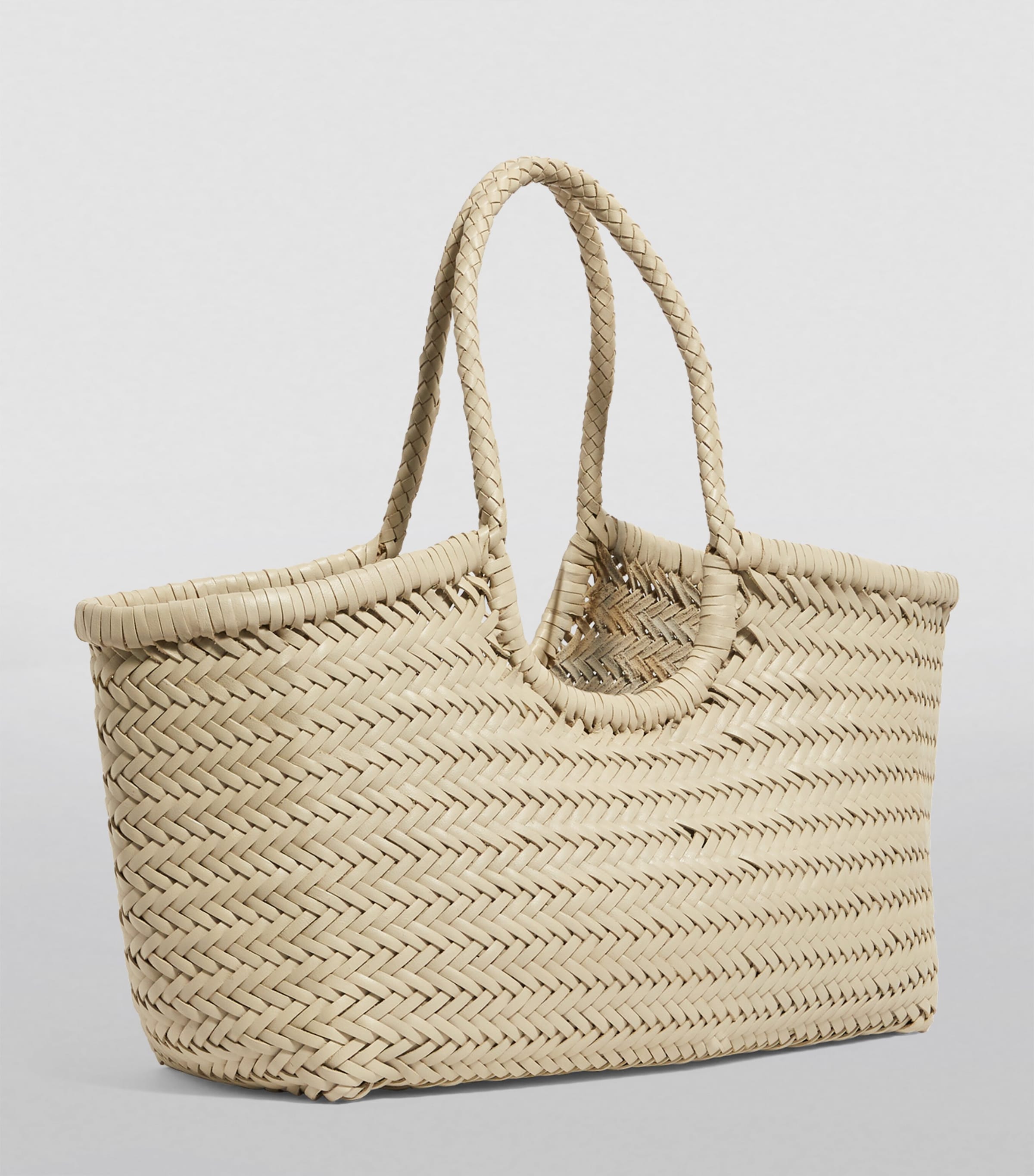 Large Leather Woven Nantucket Tote Bag PEARL Image 3