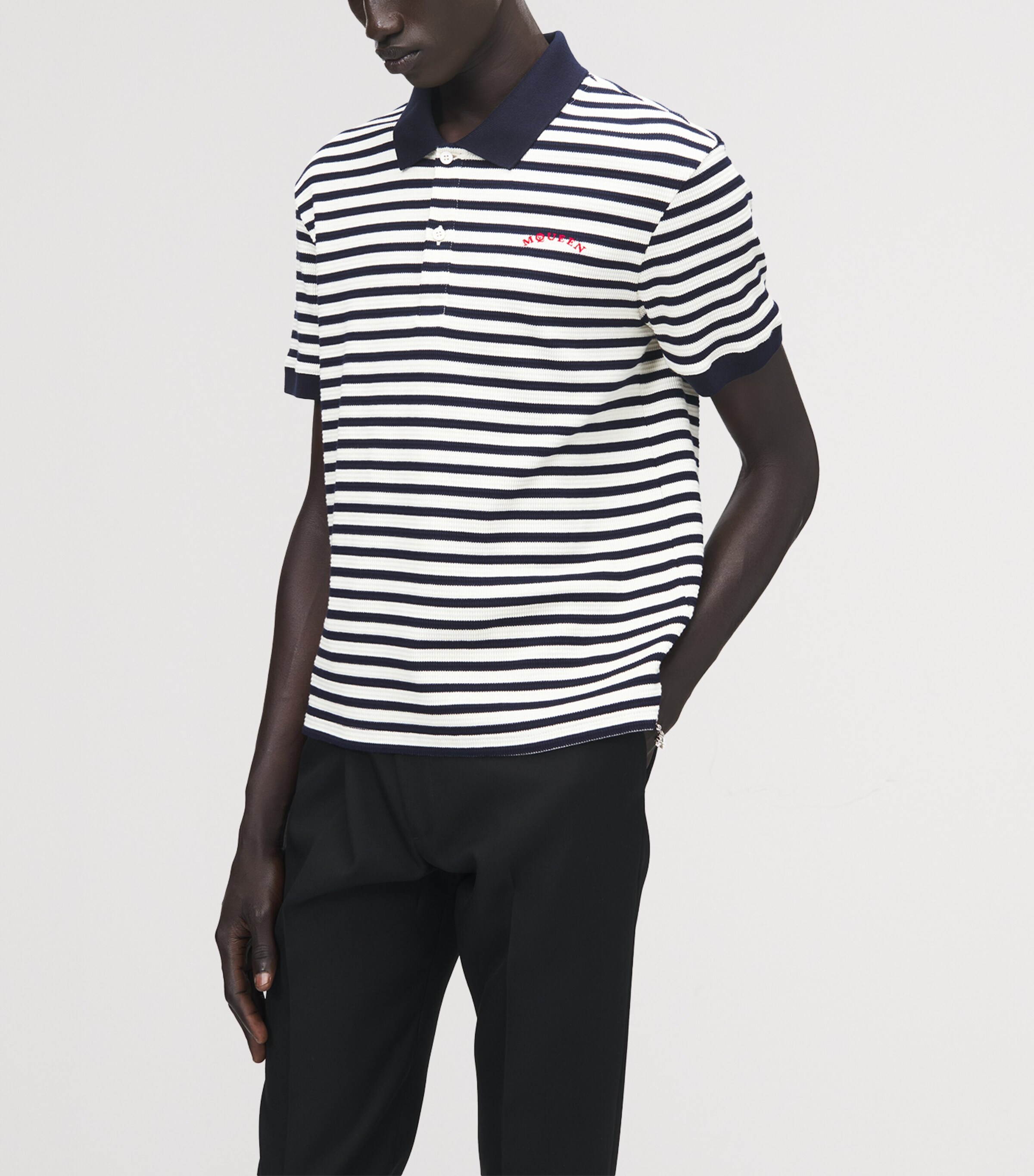 McQueen Mens Stripe Embroidered Polo Shirt Image 4