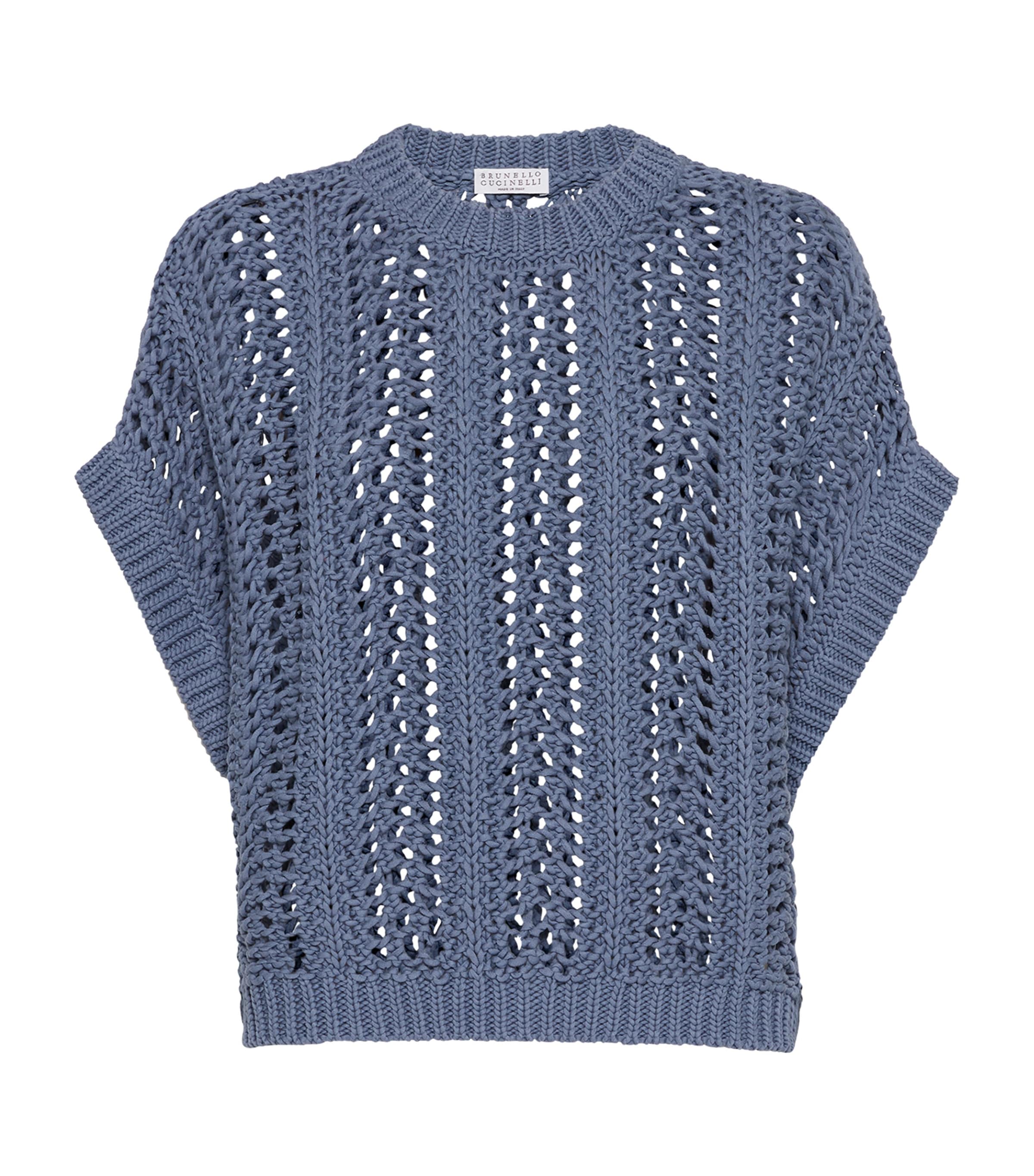 Shop Brunello Cucinelli Cotton Open-knit Vest In Blue