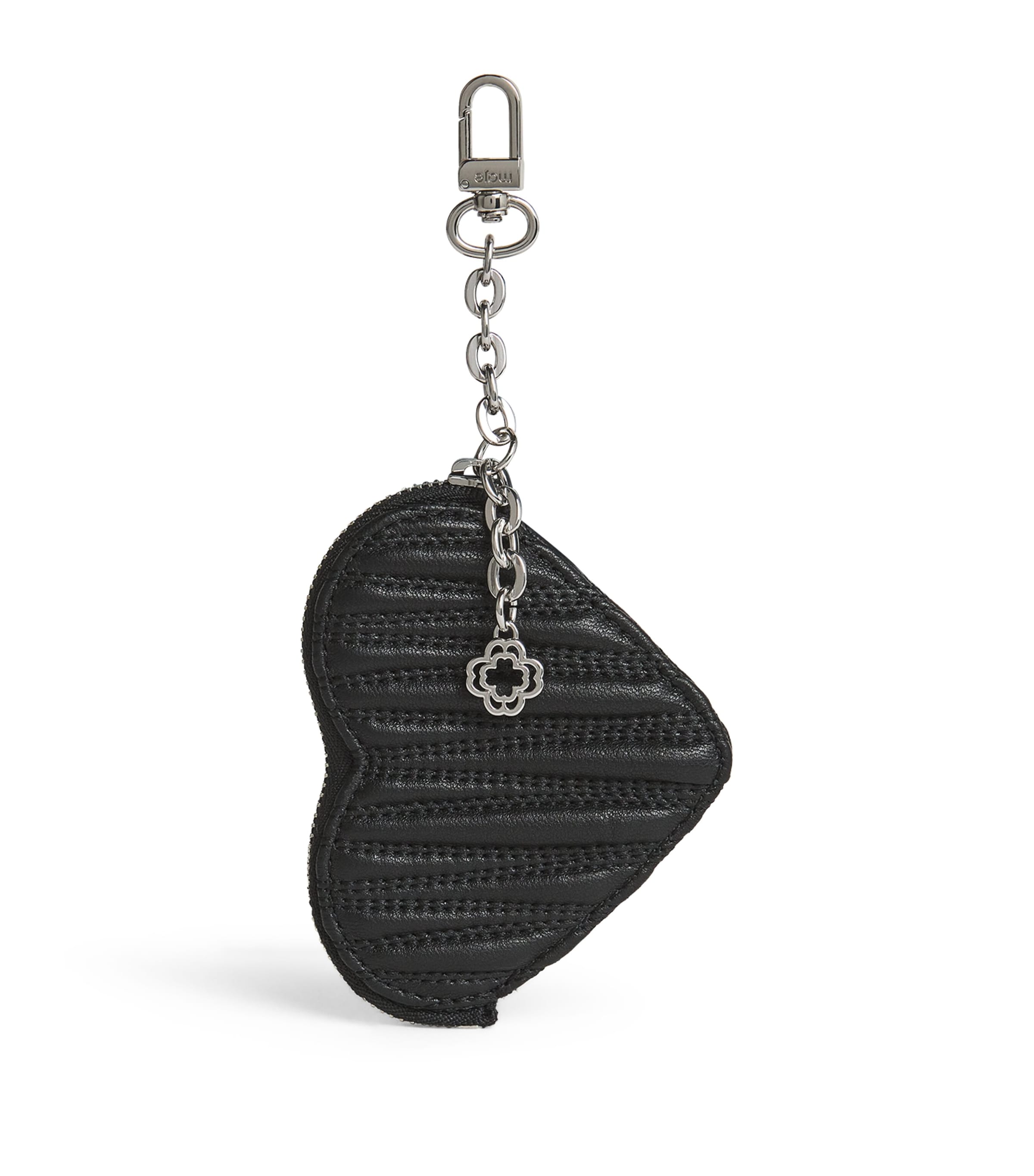 Maje Matelassé Leather Heart Purse In Black