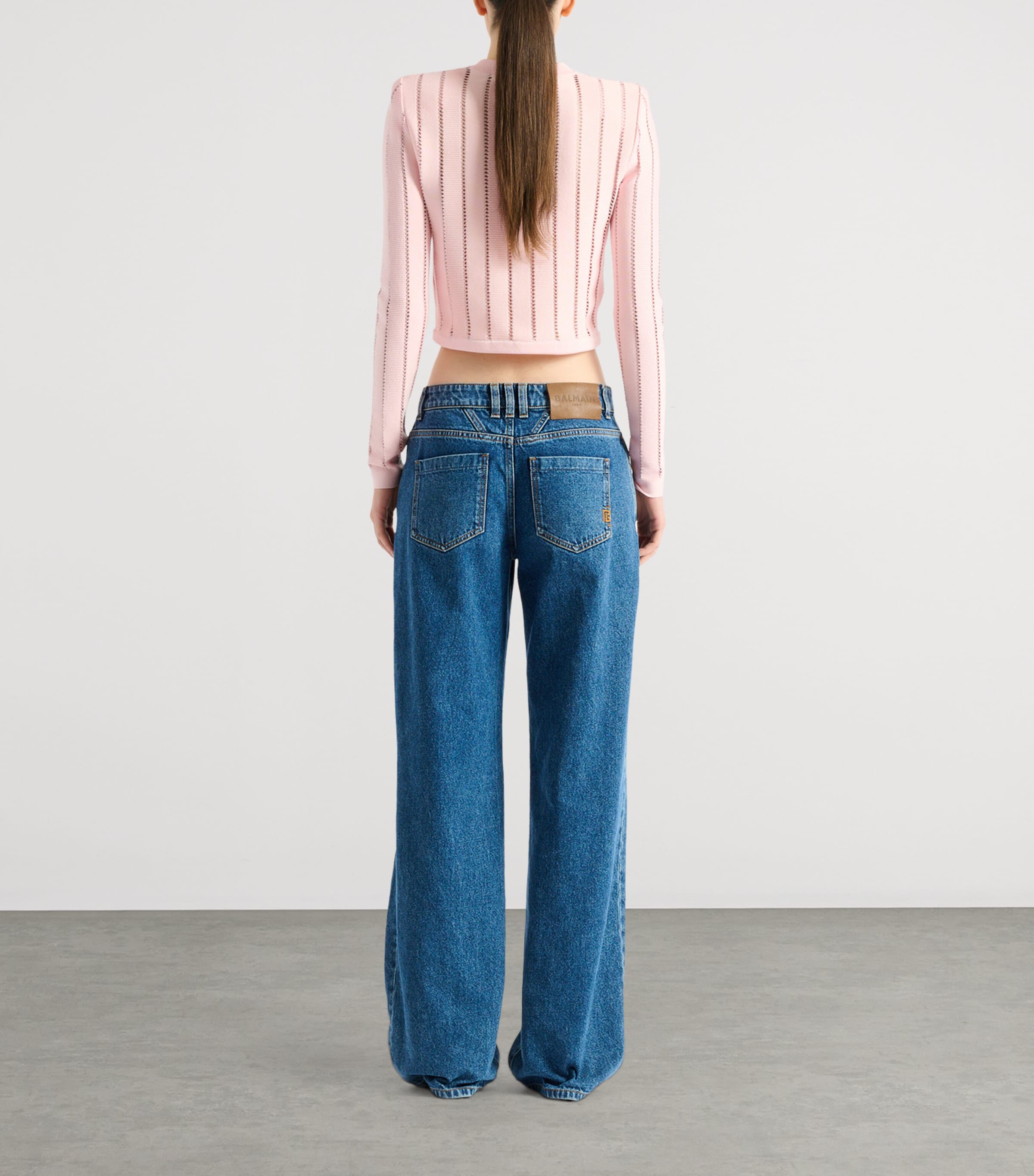 Balmain Womens Cropped Fléchage Cardigan Rose Image 5