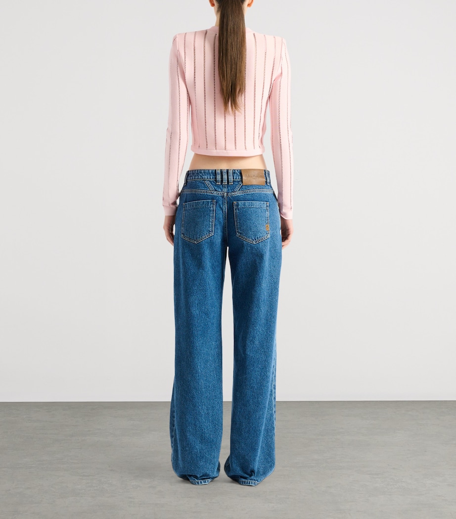 Balmain Womens Cropped Fléchage Cardigan Rose Image 5