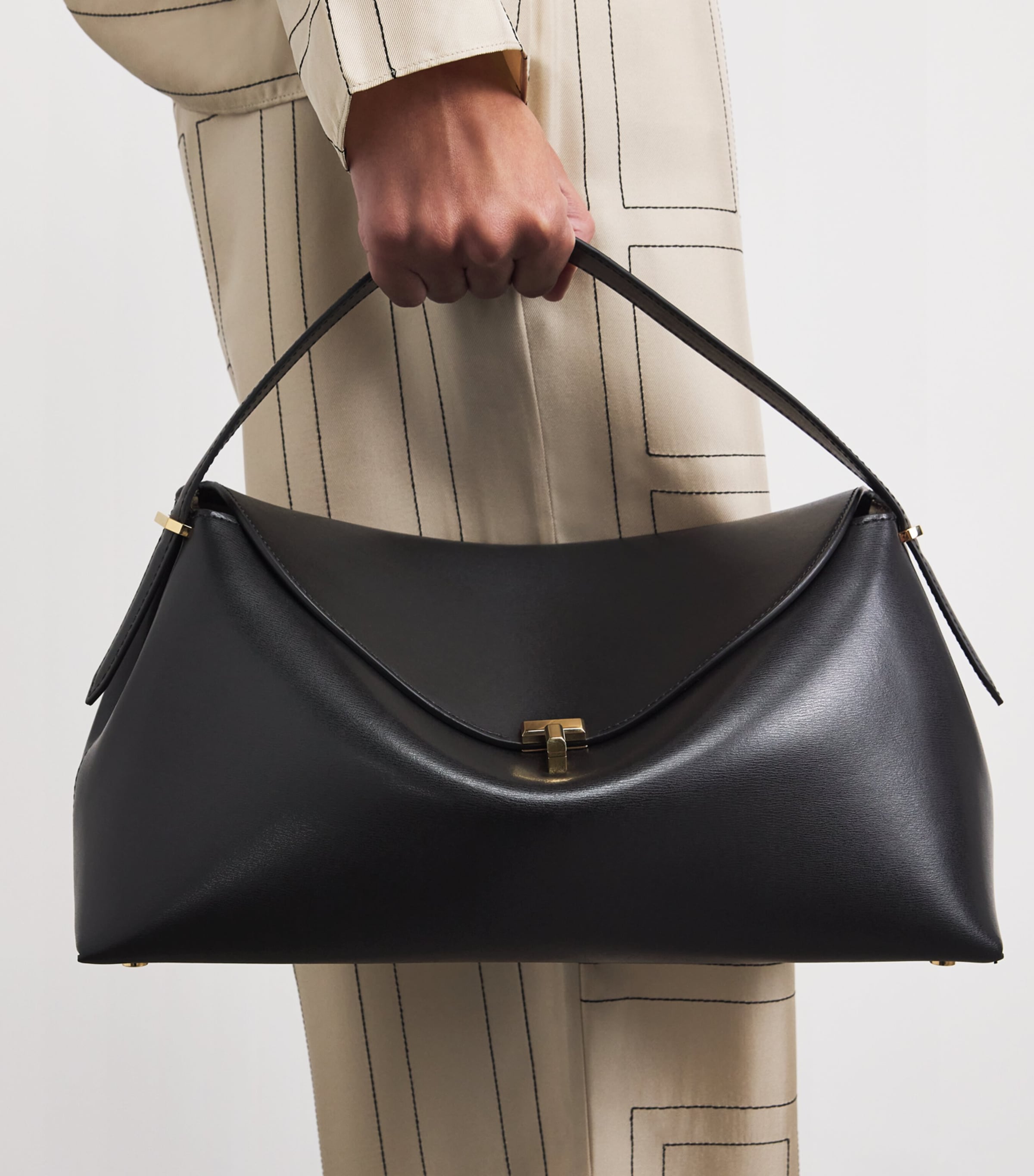 Toteme Leather T-Lock Top-Handle Bag Black Image 2