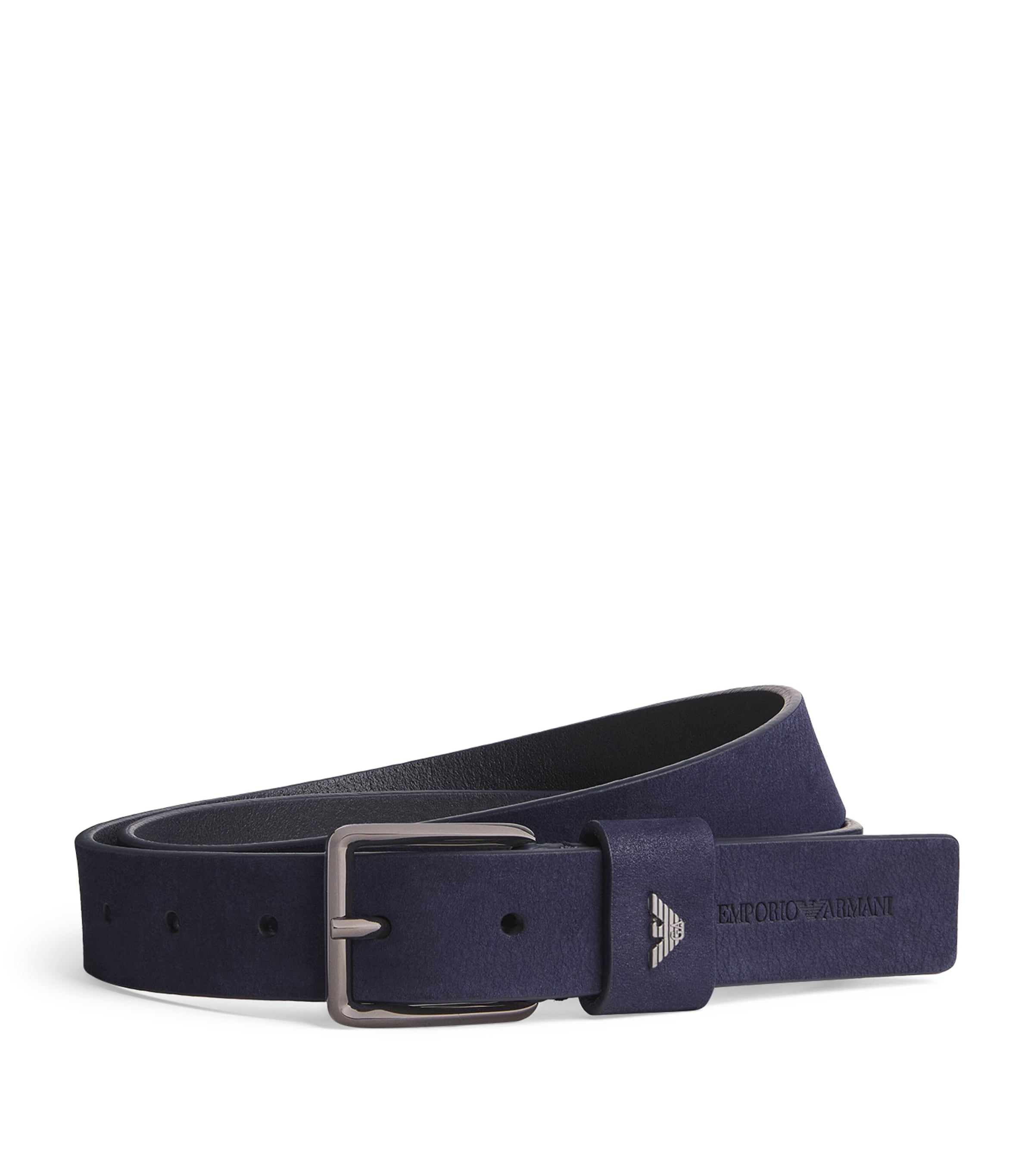 Emporio Armani Suede Logo Belt In Blue