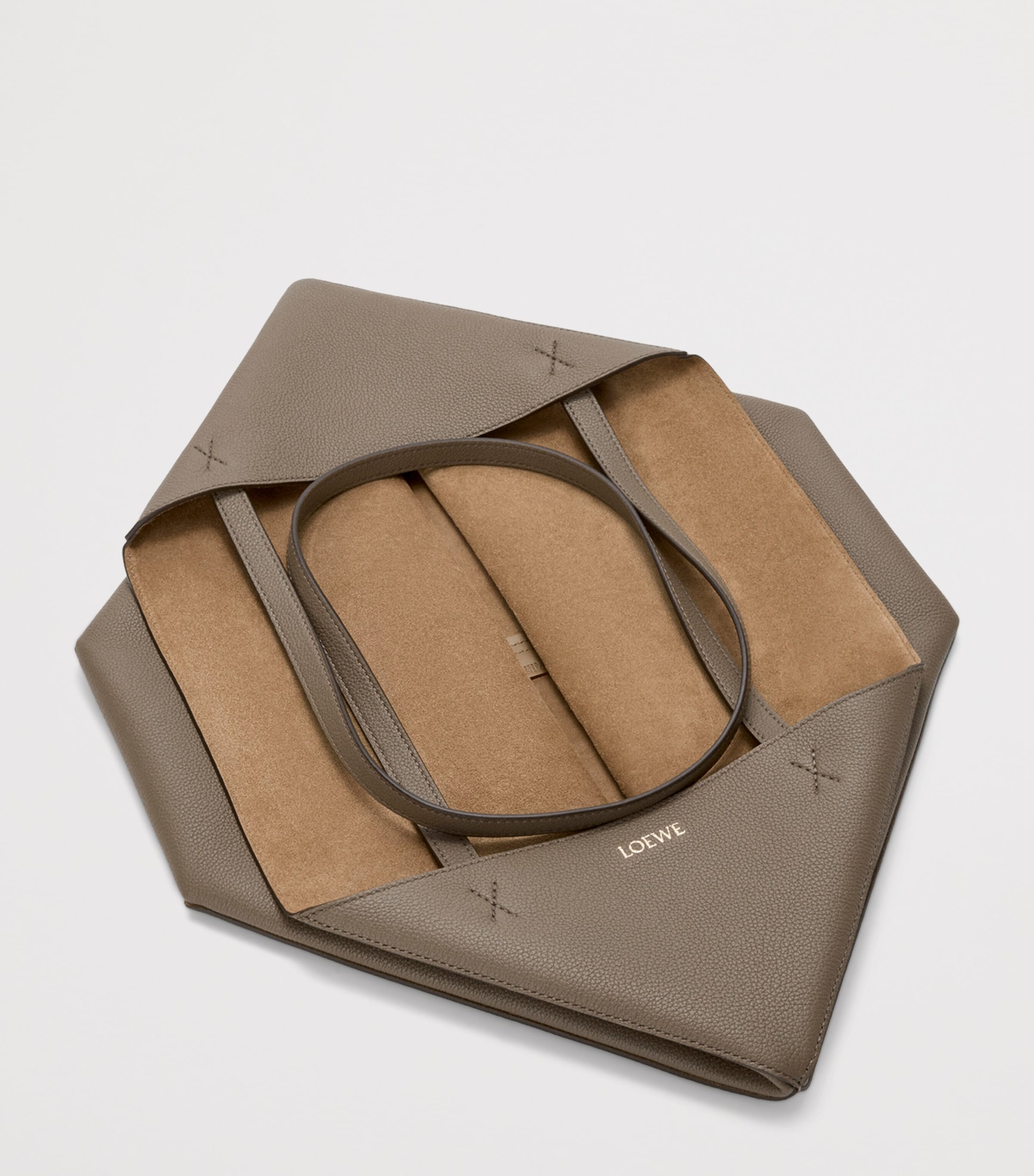 Large Leather Puzzle Fold Tote Bag TAUPE Image 5