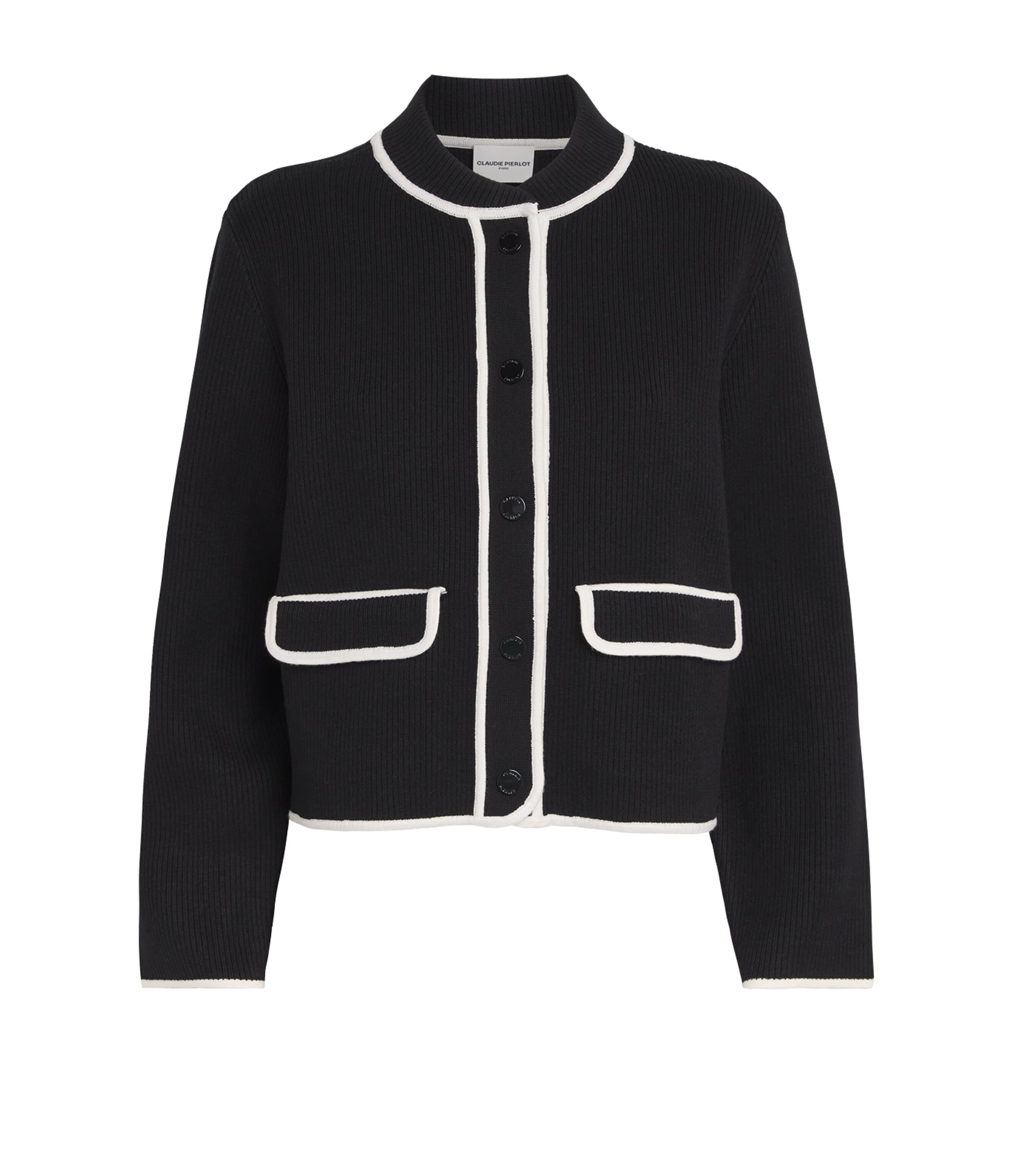 Claudie Pierlot Womens Dual-color Contrast-trim Ribbed Knitted Cardigan In Black