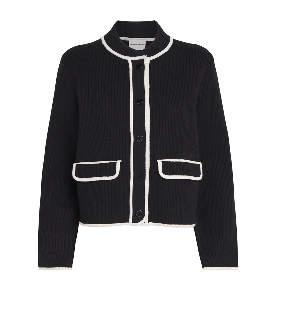 Contrast-Trim Cardigan BLACK Image 1