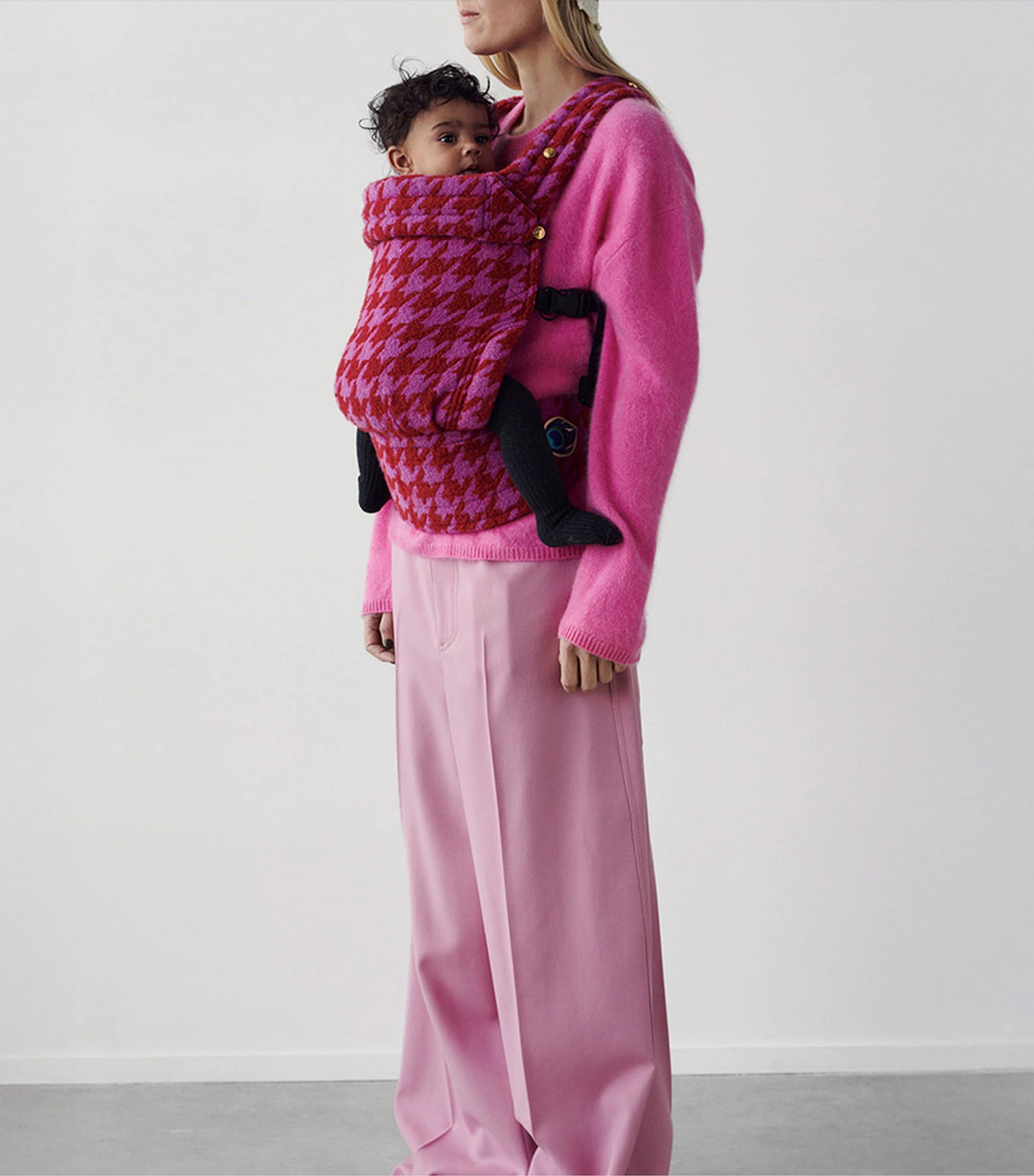 Artipoppe Cashmere-Cotton-Silk Zeitgeist Java Baby Carrier Red Pink Houndstooth Image 2