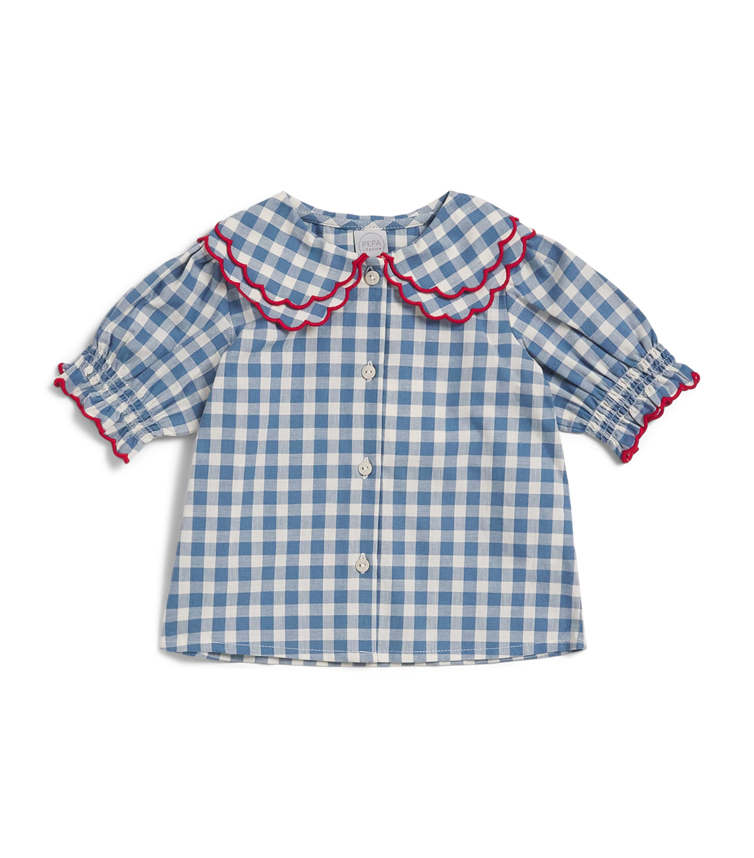 PEPA LONDON Check Collared Blouse (18 Months-4 Years) Blue Image 1