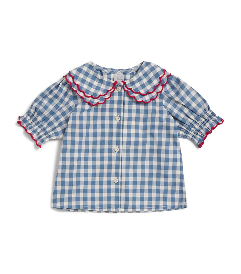 PEPA LONDON Check Collared Blouse (18 Months-4 Years) Blue Image 1