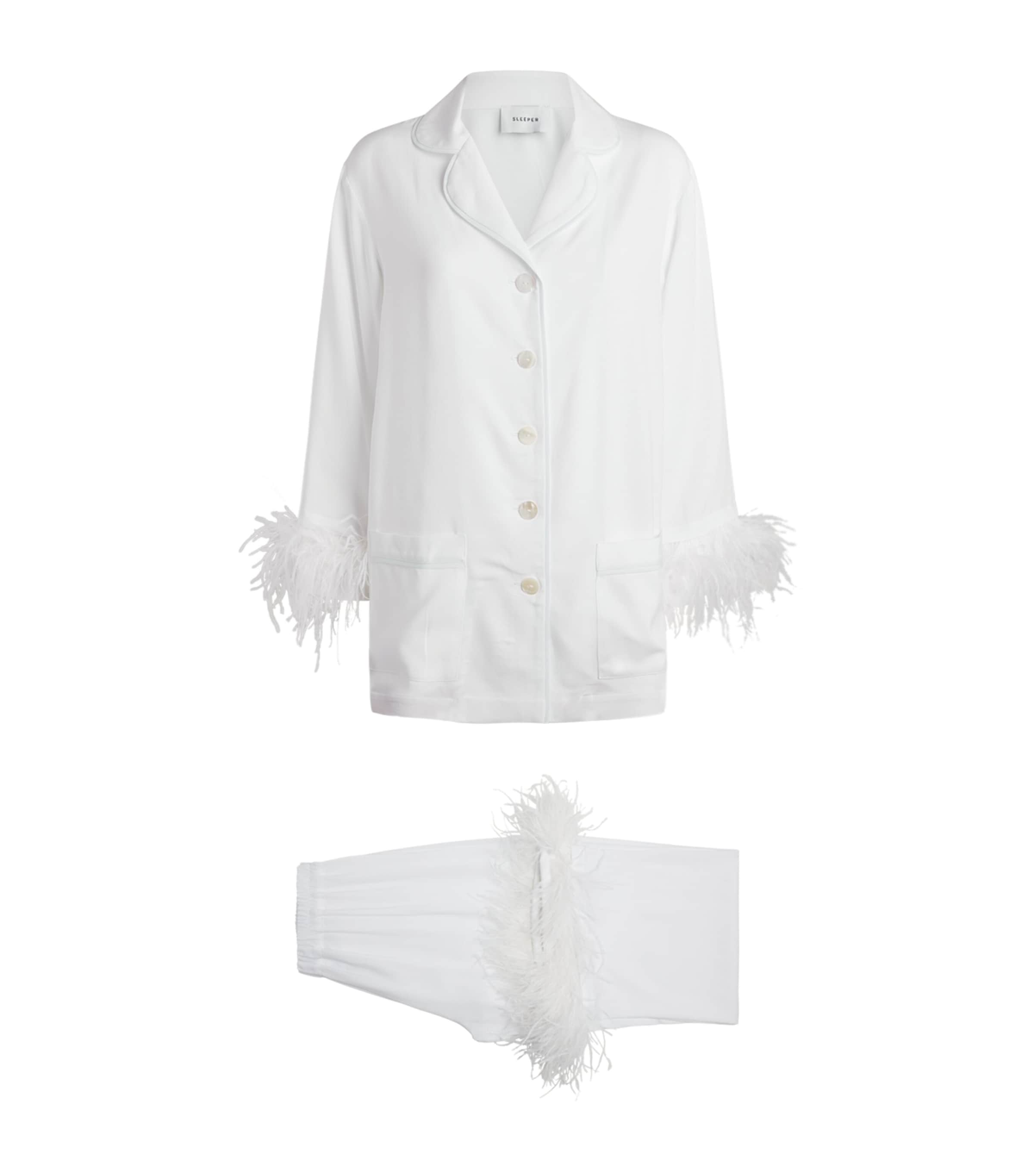 Sleeper Double Feather-trimmed Party Pyjama Set In White