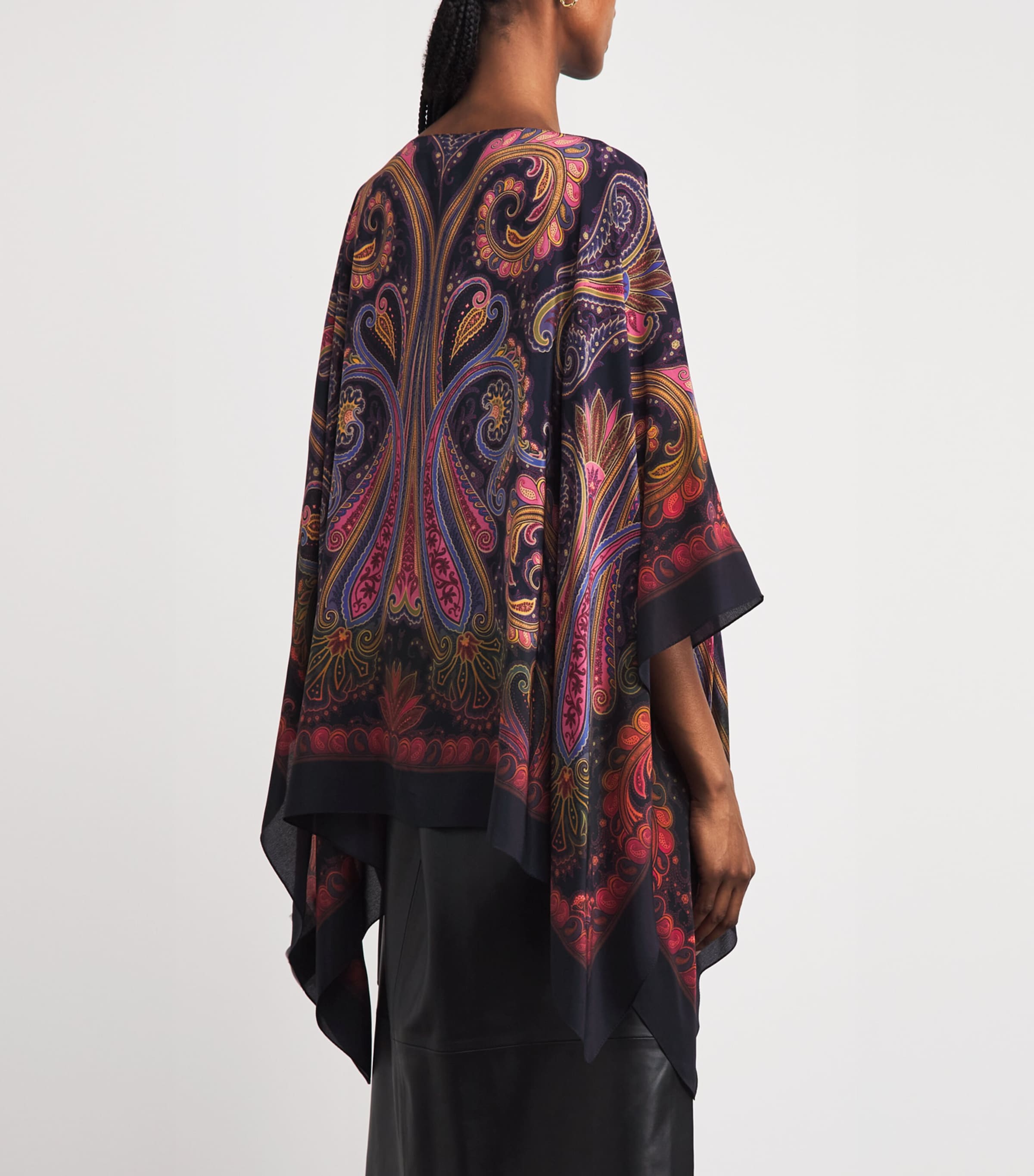 Etro Womens Silk Paisley Poncho Blouse Print/blue Bs Image 5