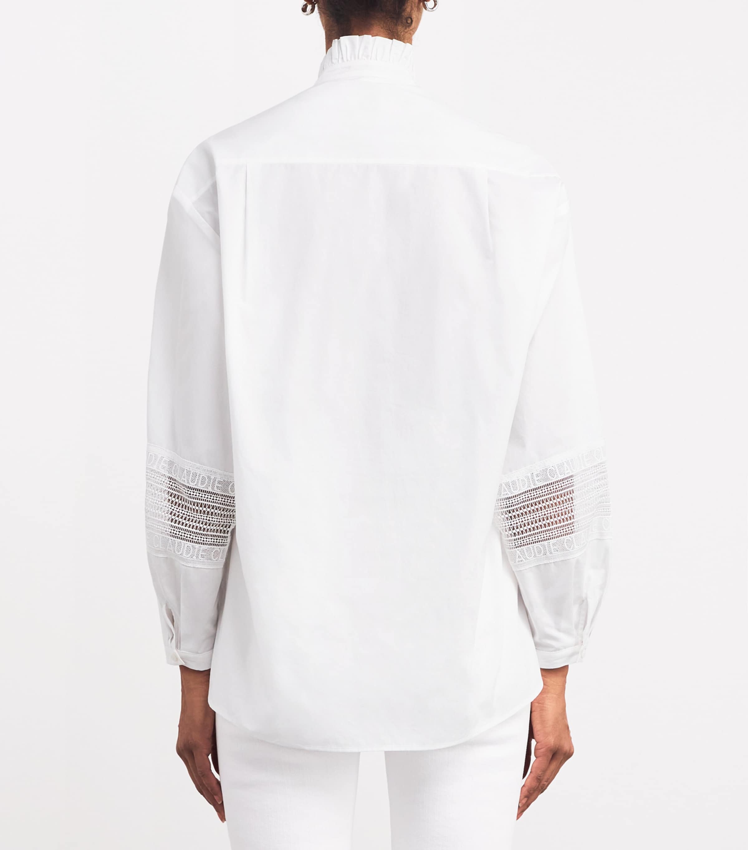 Claudie Pierlot Womens Cotton Broderie Anglaise-Trim Shirt White Image 4