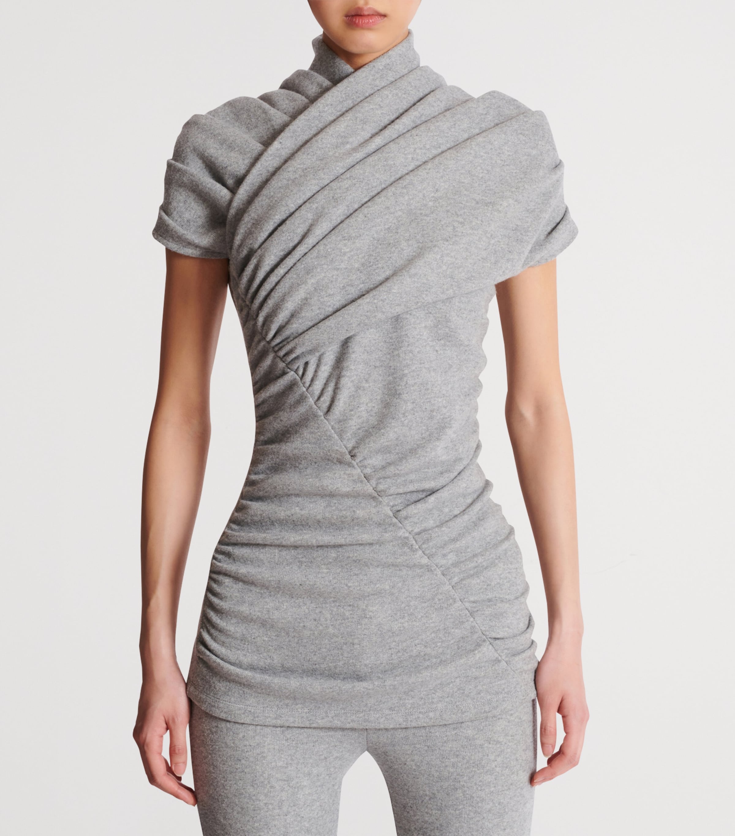Draped Knit Top 9AD GRIS CHIN ECLAIR Image 6