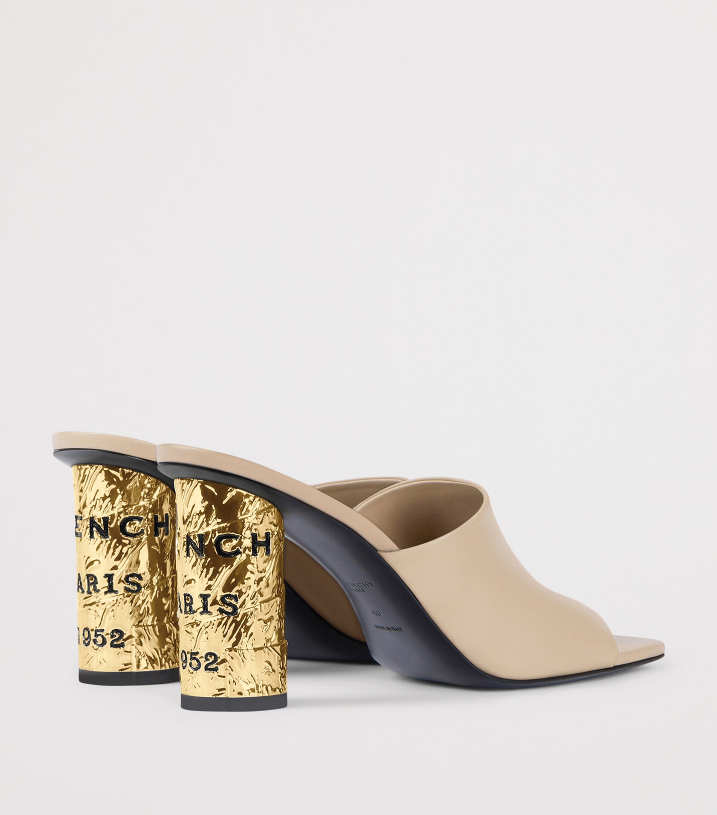Leather Tape Heeled Mules 85 BEIGE Image 4