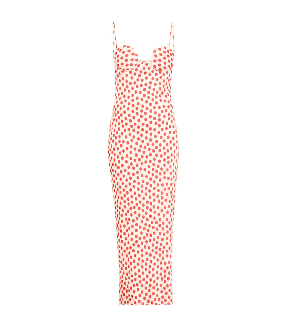 Alaïa Polka-Dot Midi Dress Ecru