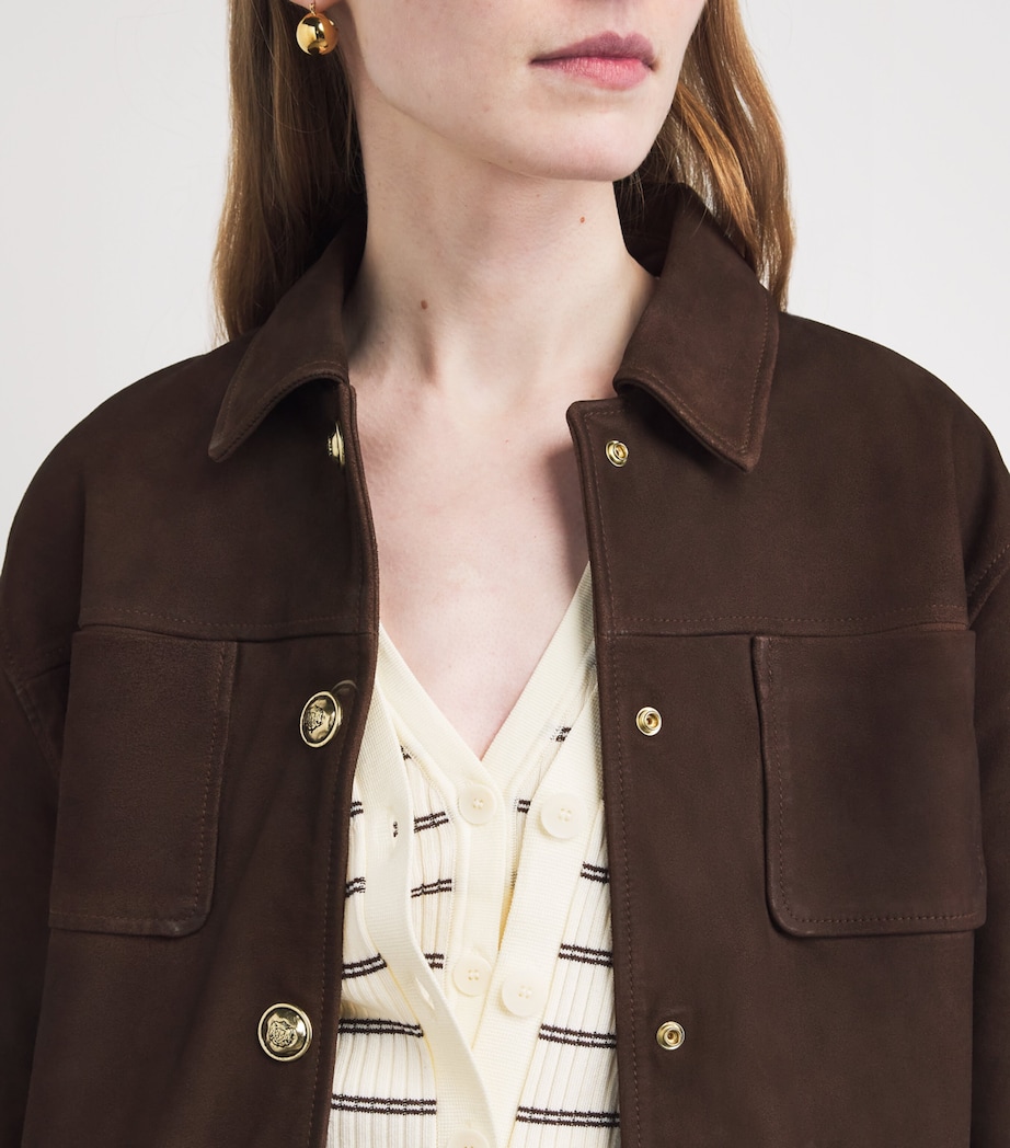 Sandro Paris Womens Suede Pocket-Detail Jacket Black Brown Image 3