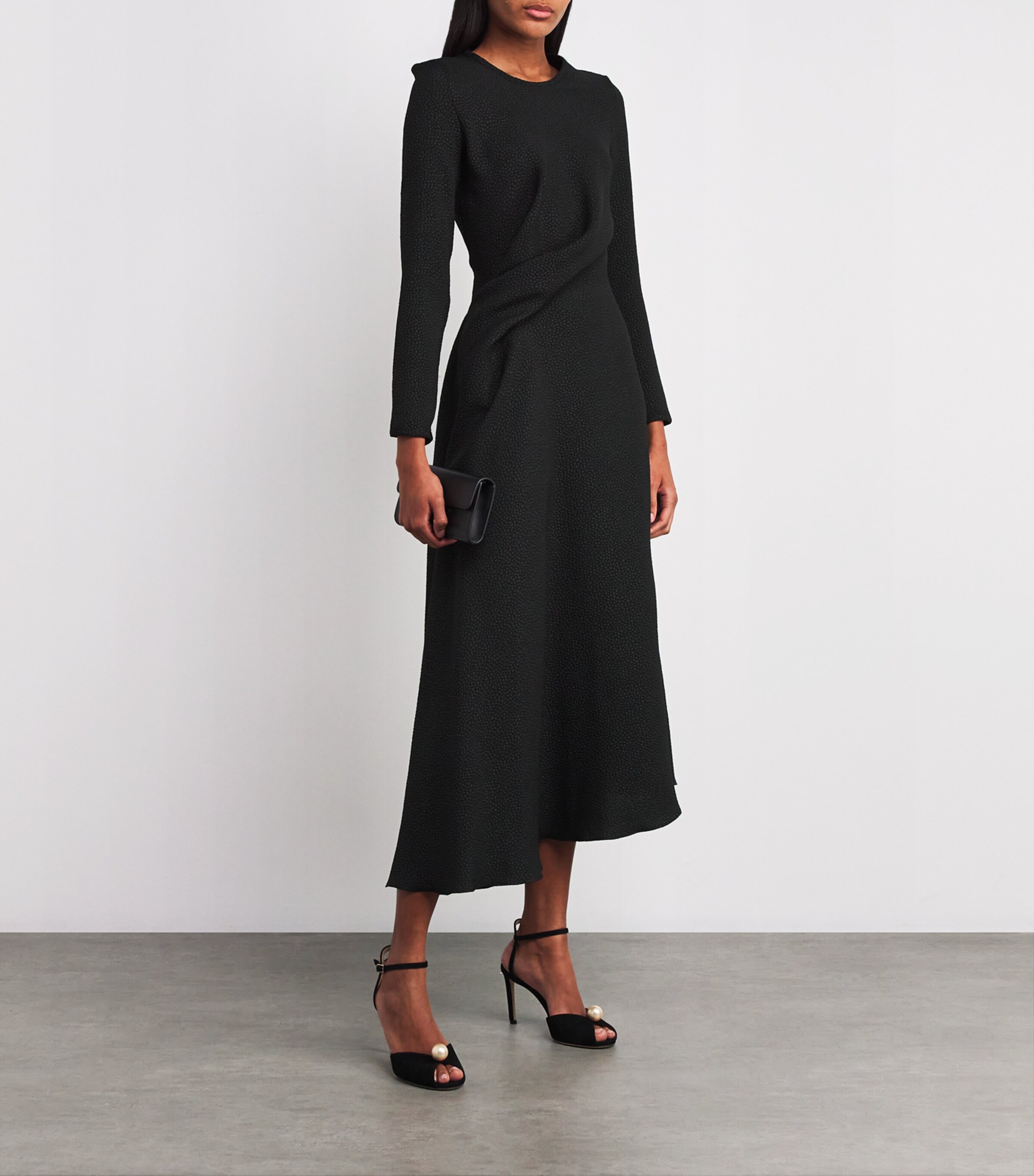 Edeline Lee Womens Jacquard Long-Sleeve Flèche Midi Dress Bla Image 2