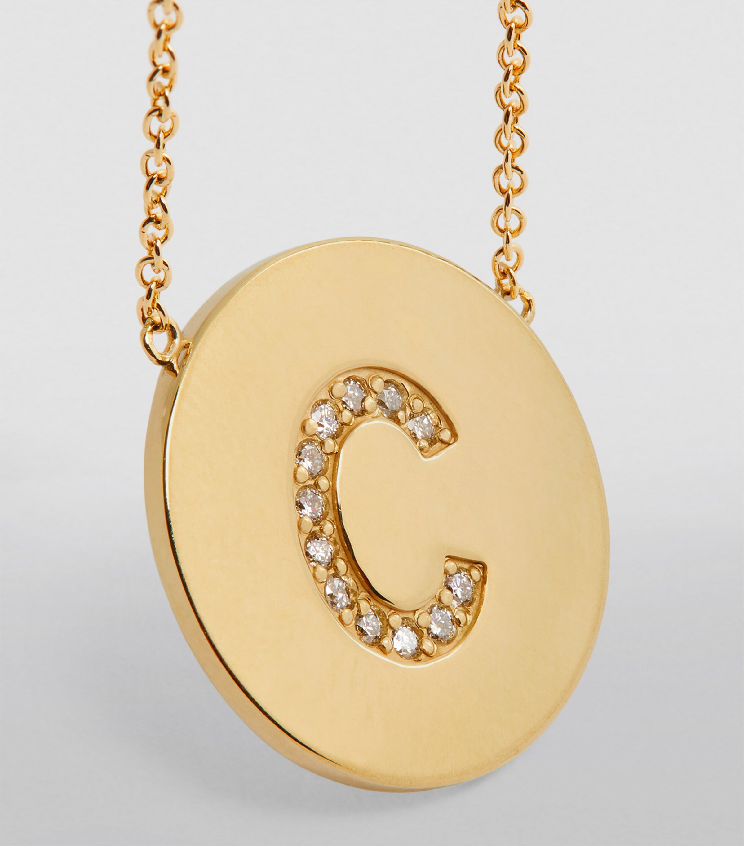 Jennifer Meyer Yellow Gold and Diamond Letter Disc C Necklace Yellow Gold Image 5