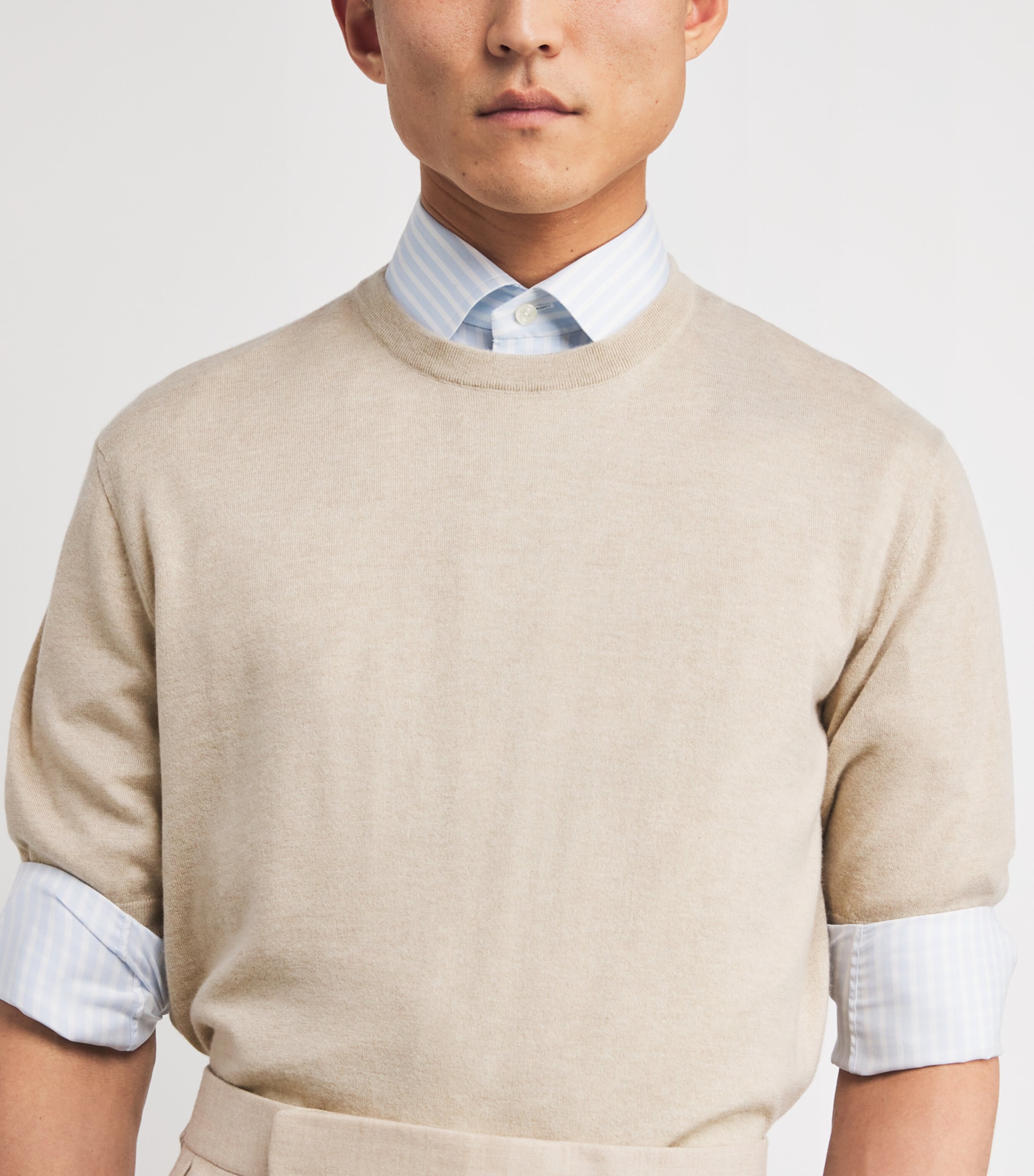 Cashmere Crew-Neck Short-Sleeve Sweater CHAMPAGNE Image 6