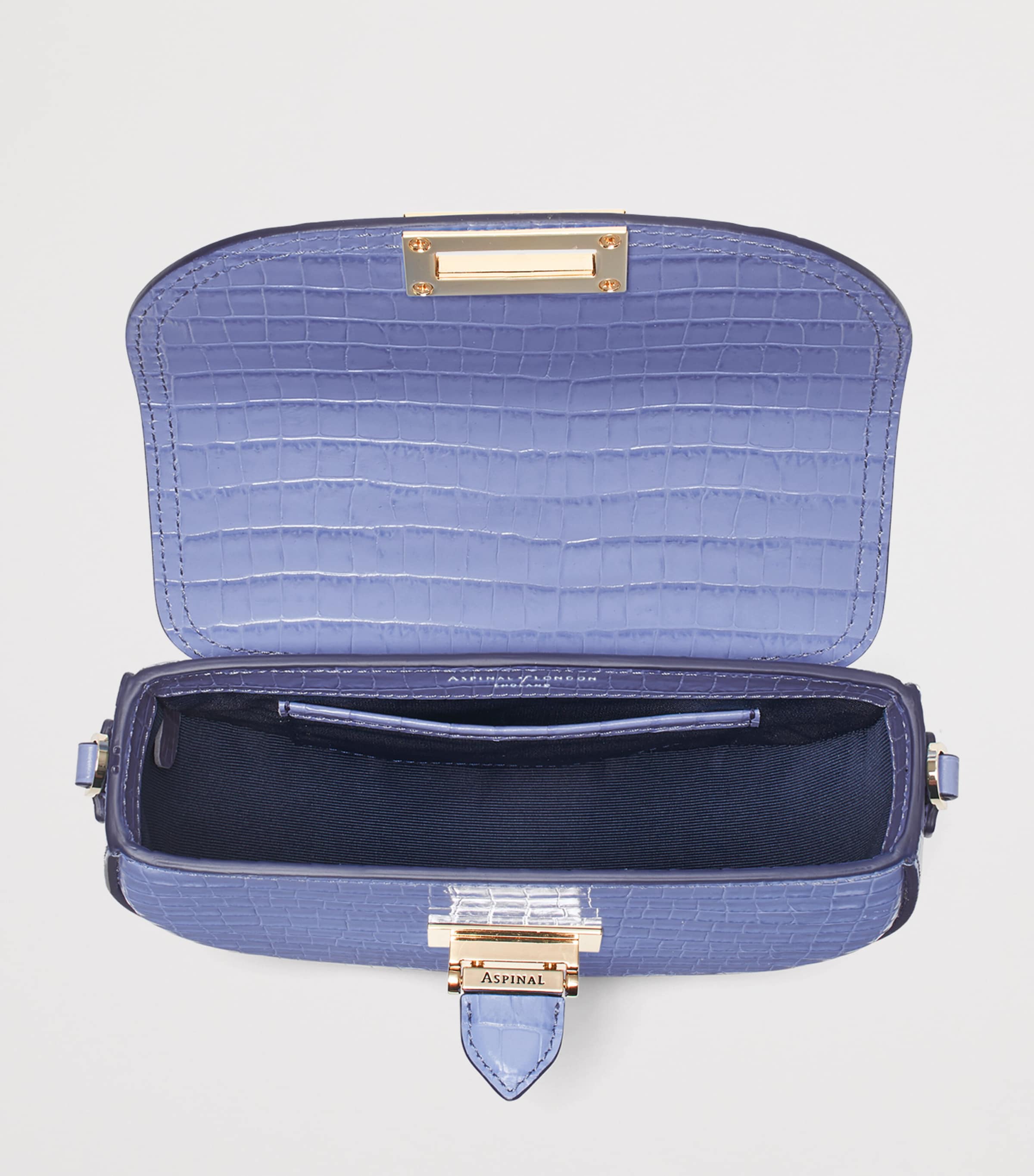 Aspinal Of London Leather Croc-Embossed Portobello Cross-Body Bag Capri Blue Image 4