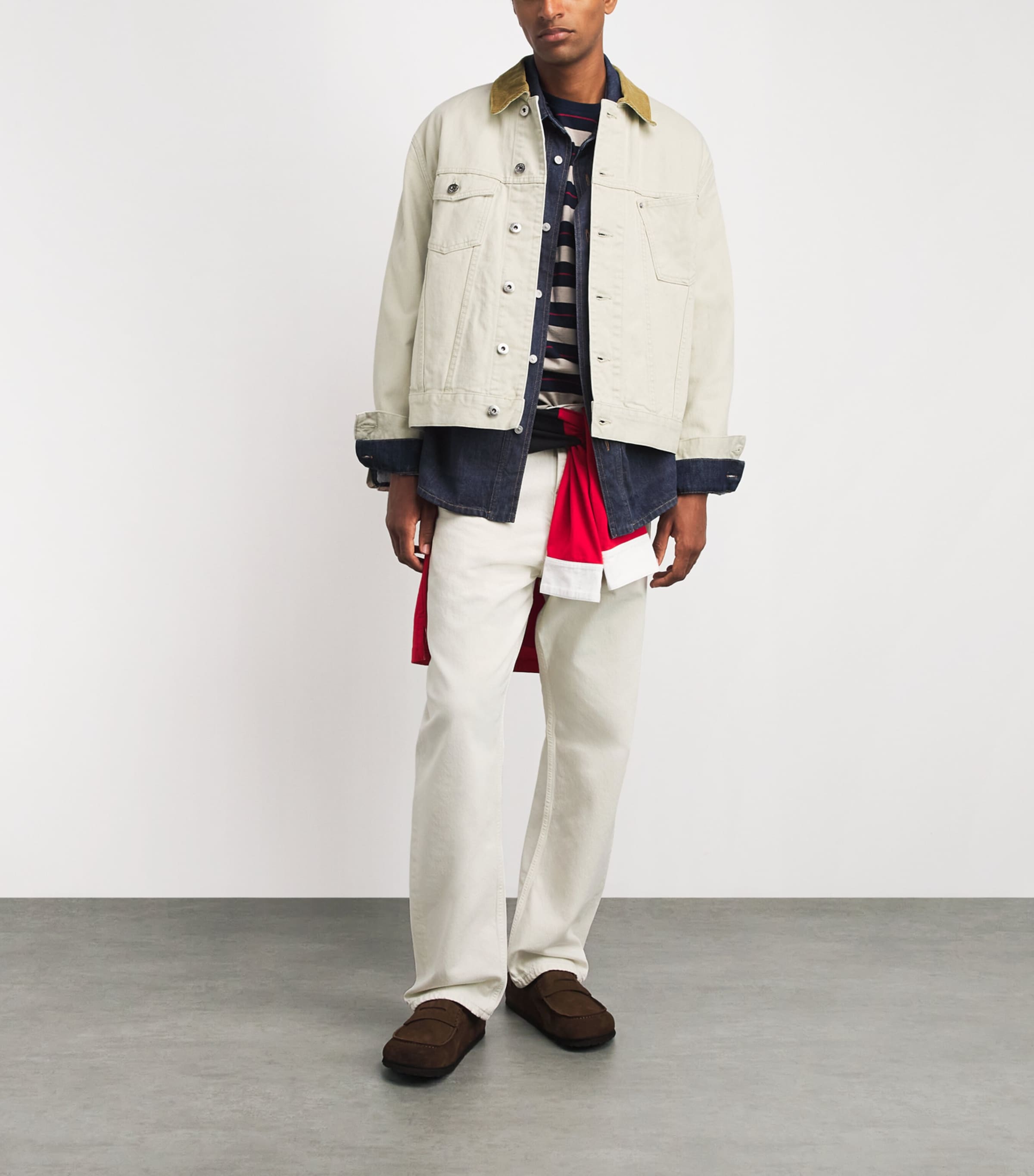 JW Anderson Mens Corduroy-Collar Denim Jacket Ecru Image 2