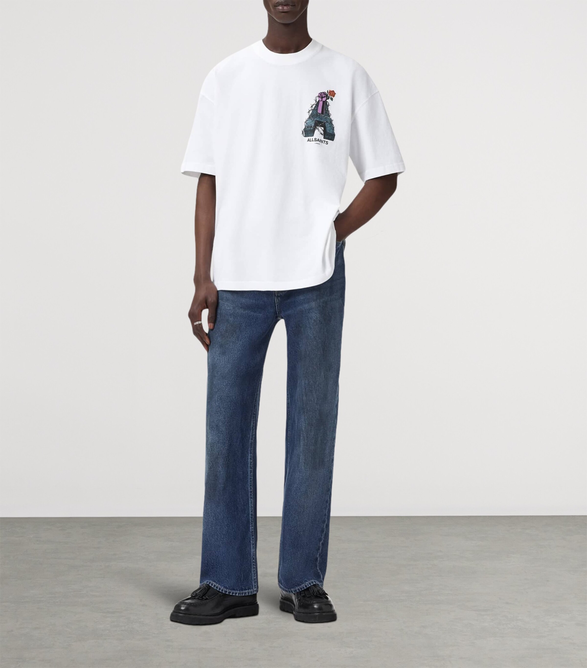 AllSaints Mens Cotton Defiance Print T-Shirt Optic White Image 2