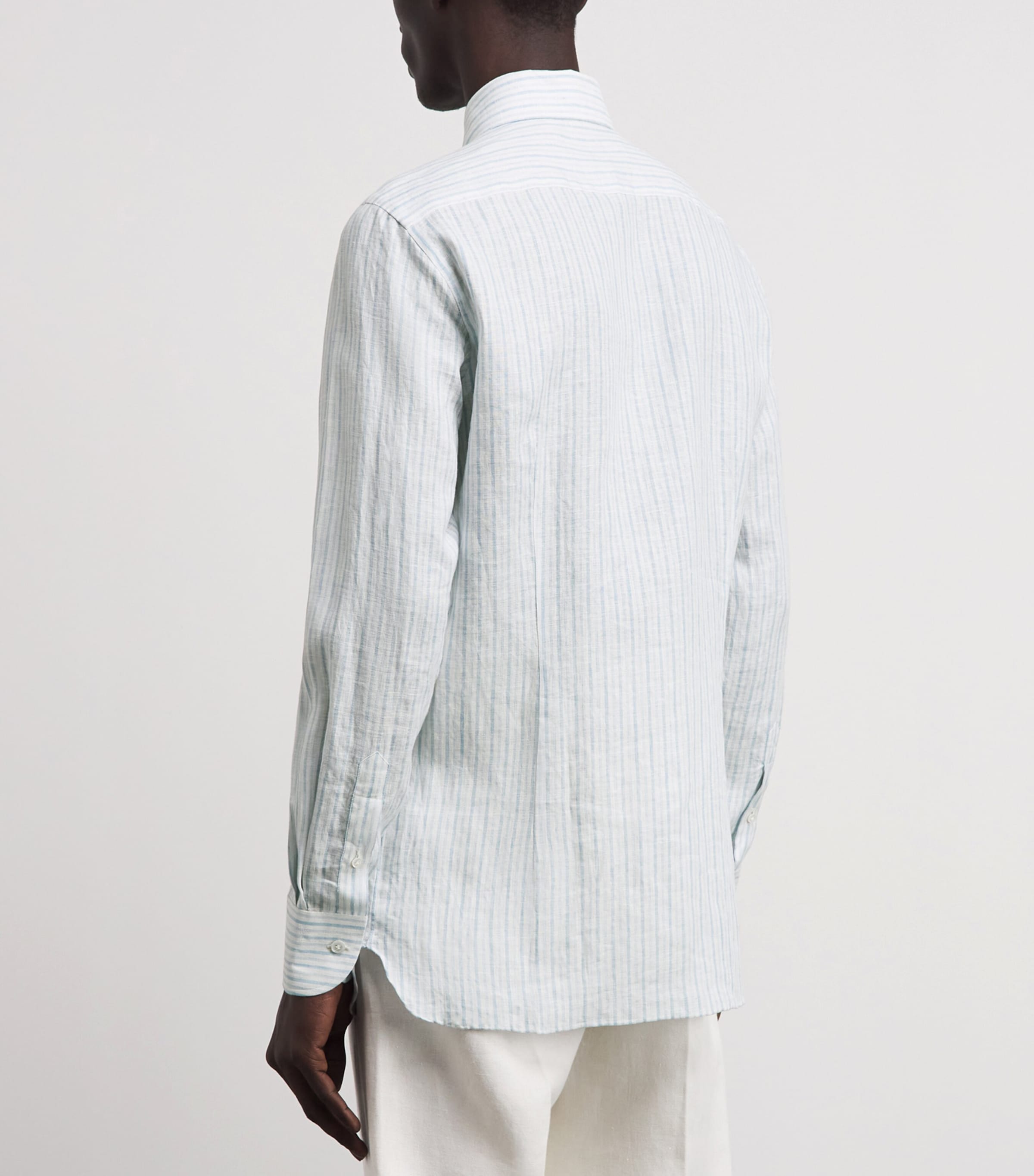 100HANDS Mens Linen Stripe Shirt Blue White Image 5