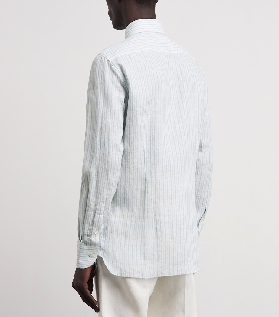 100HANDS Mens Linen Stripe Shirt Blue White Image 5