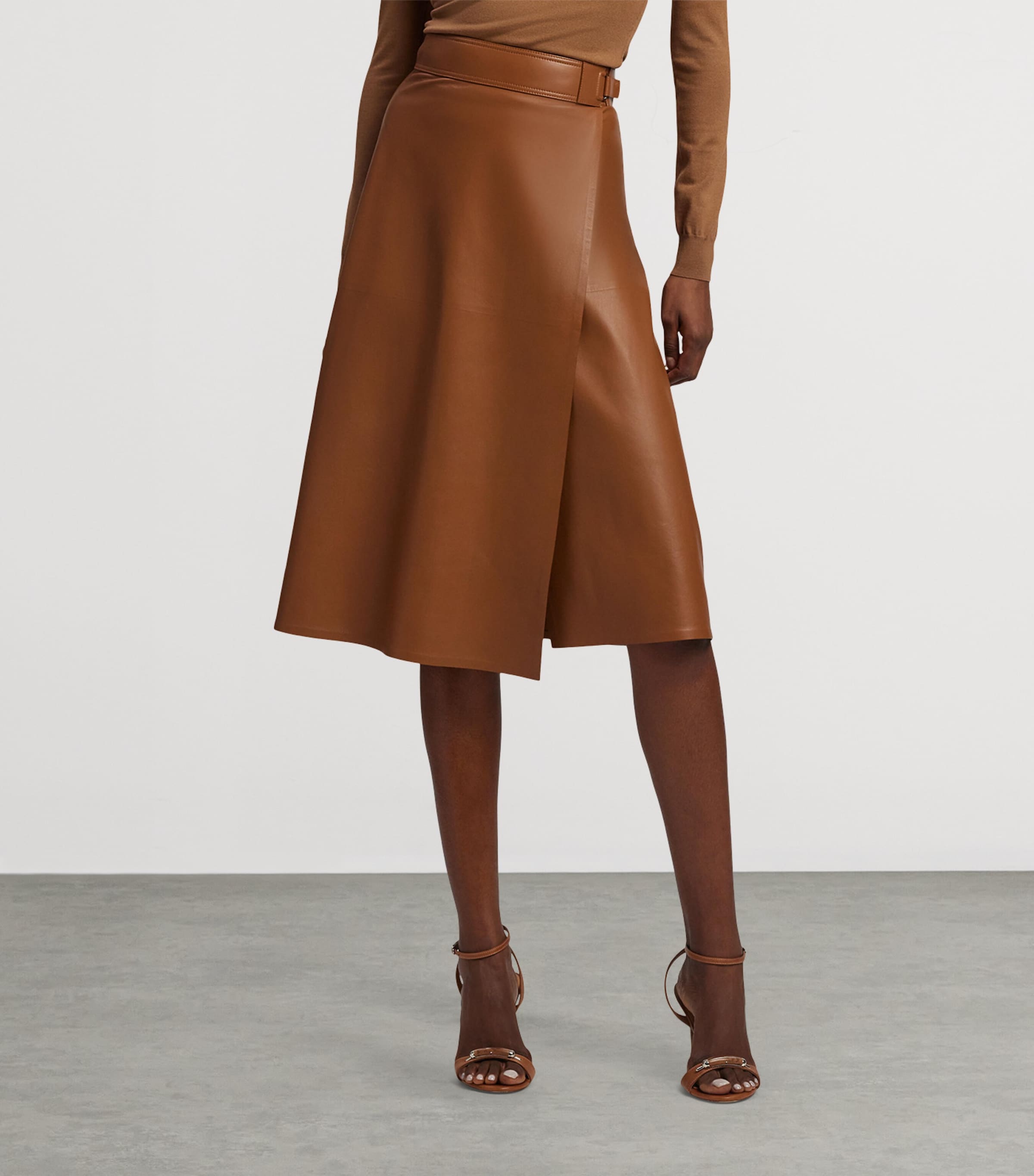 Lambskin A-Line Midi Skirt LIGHT TOFFEE Image 9