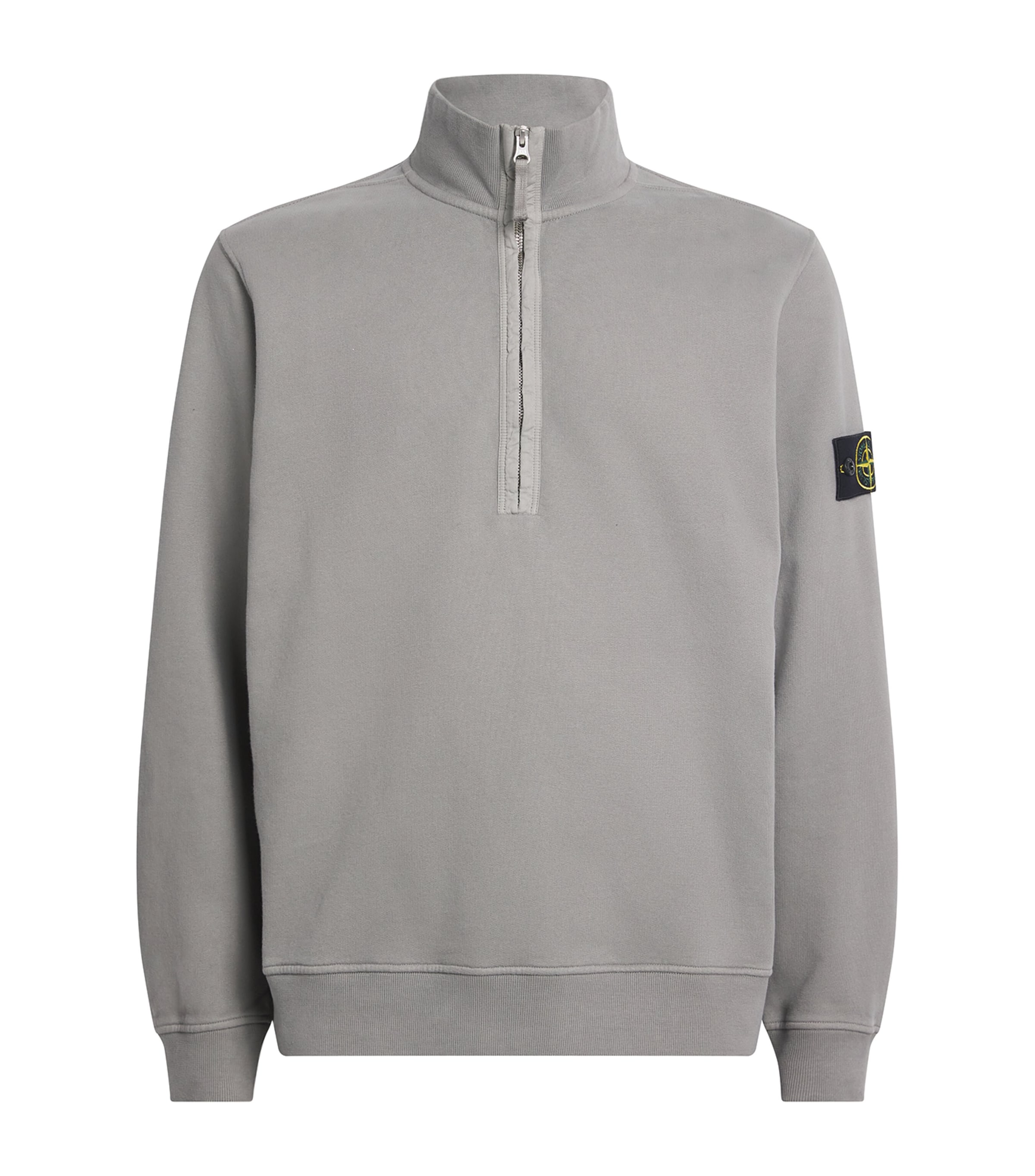 Stone Island Regular-fit Half-zip Sweatshirt With Ribbed Inlays In Gray