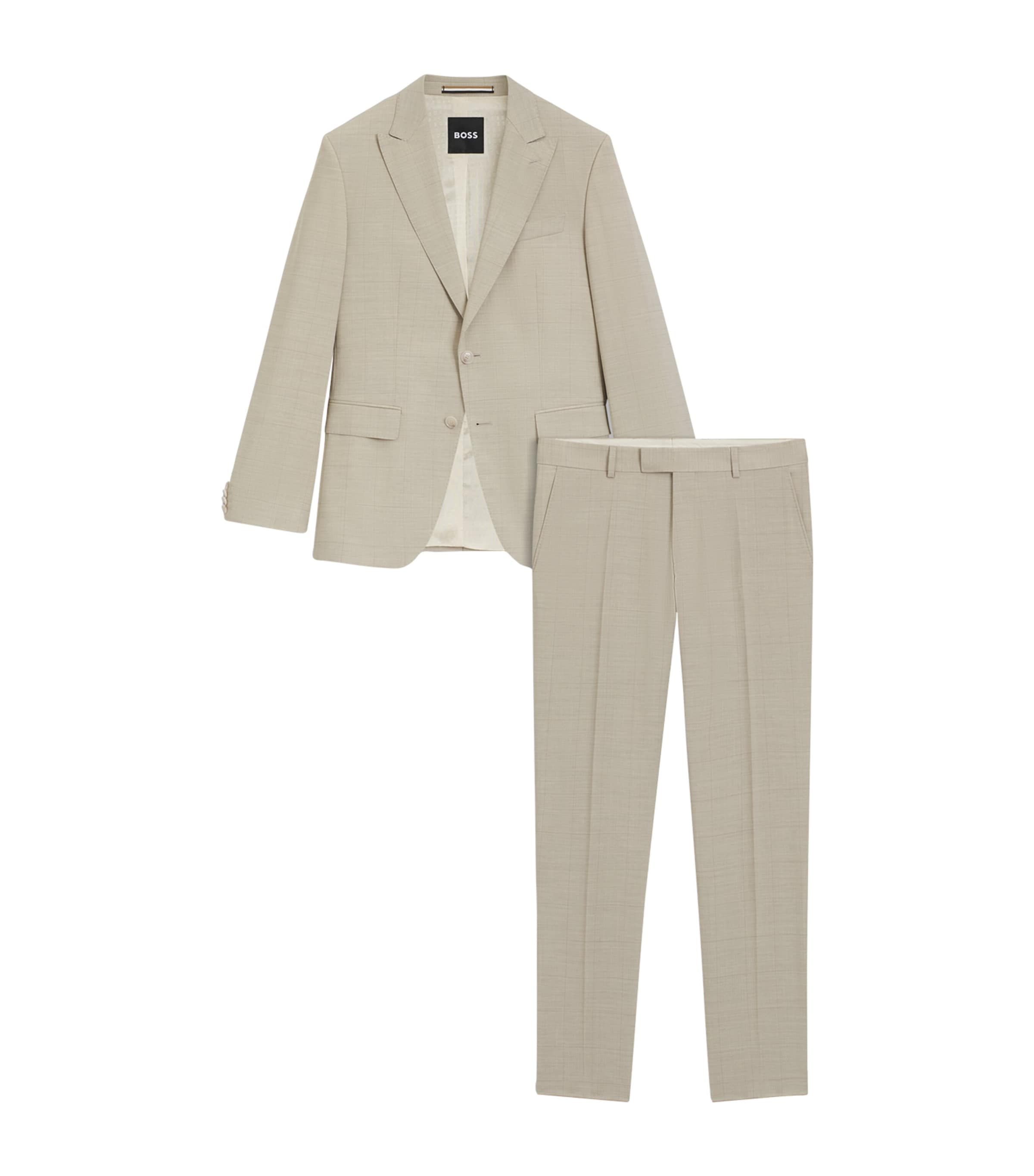 Hugo Boss Slim-fit Suit In Checked Stretch Wool In Neutral