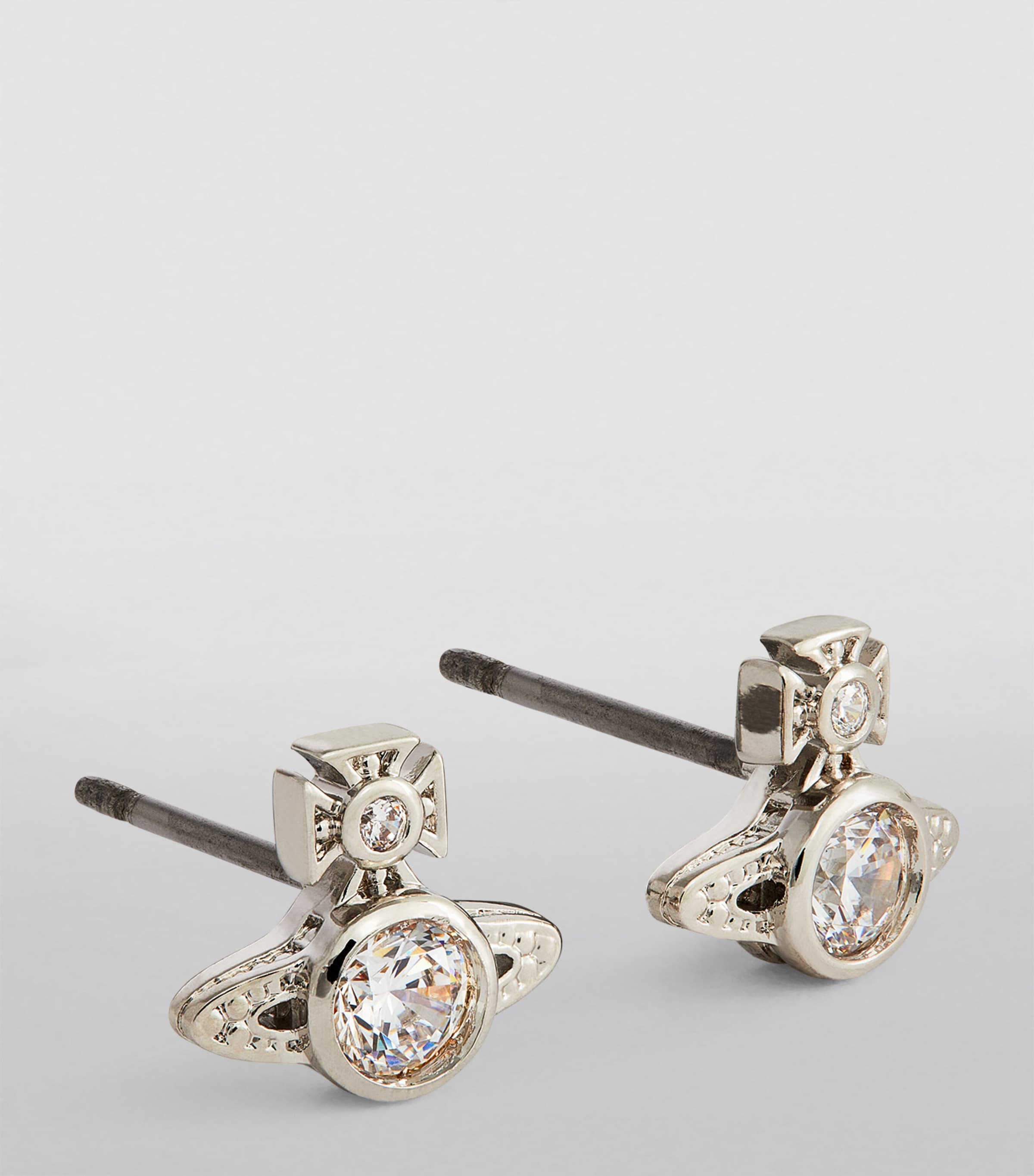 Vivienne Westwood Mayfair Bas Relief Stud Earrings Platinum/wht Cz Image 2
