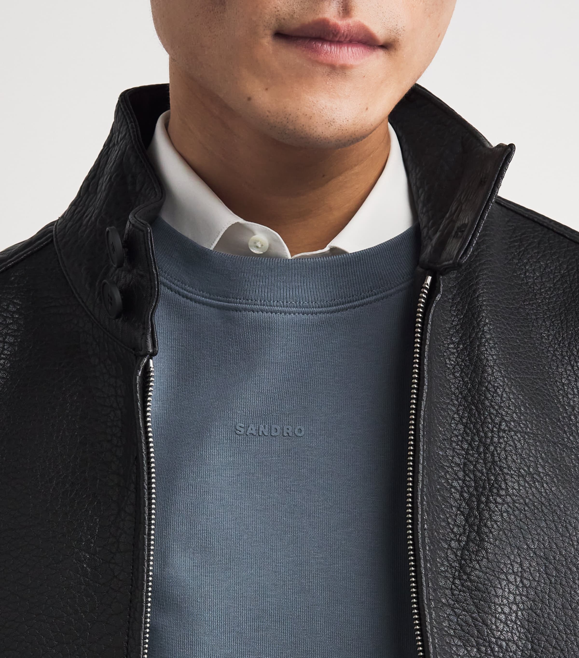 Sandro Paris Mens Cotton Logo Sweatshirt Grey / Blu Image 3