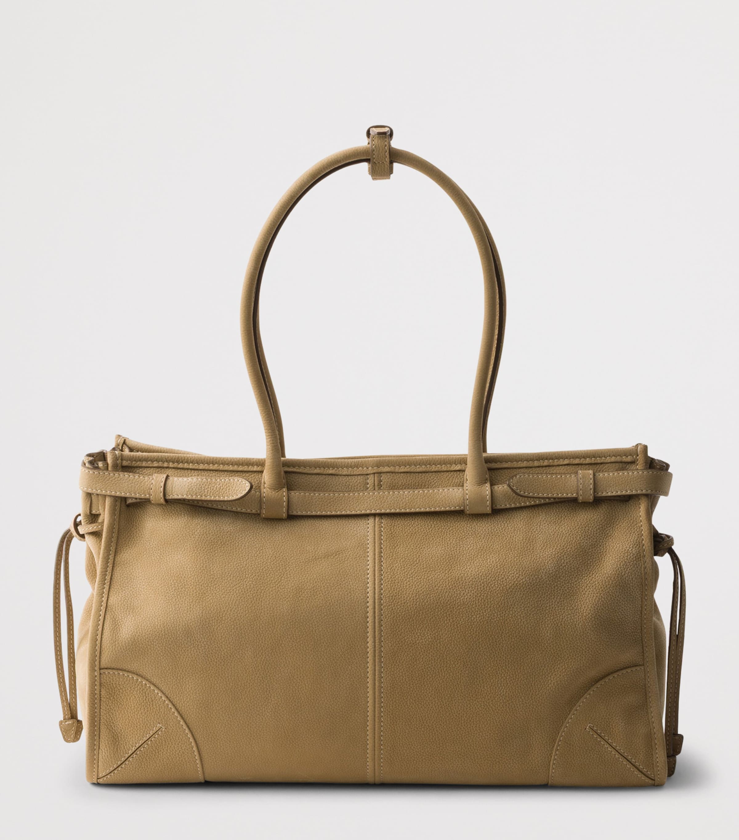Prada Large Nubuck Leather Bonnie Top-Handle Bag Neutral Image 5