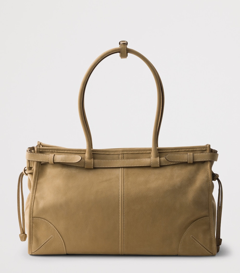 Prada Large Nubuck Leather Bonnie Top-Handle Bag Neutral Image 5