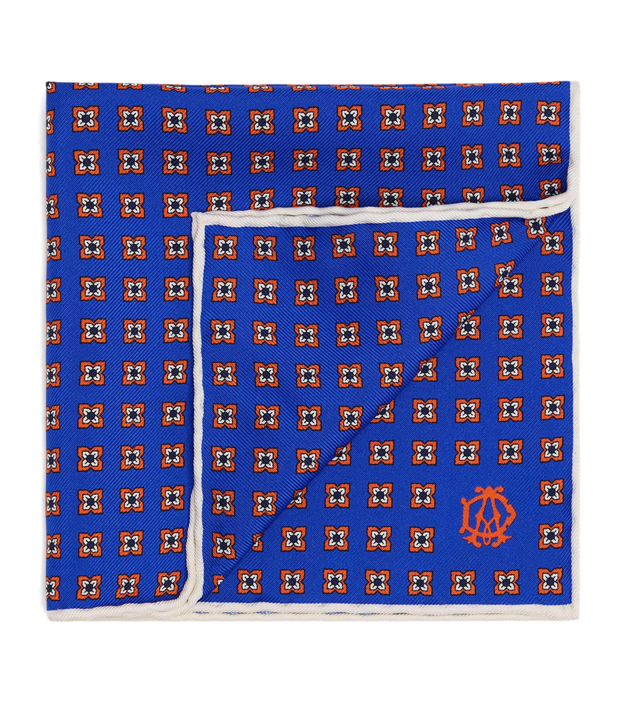 Dunhill Mulberry Silk Geometric Pocket Square Blue Image 1
