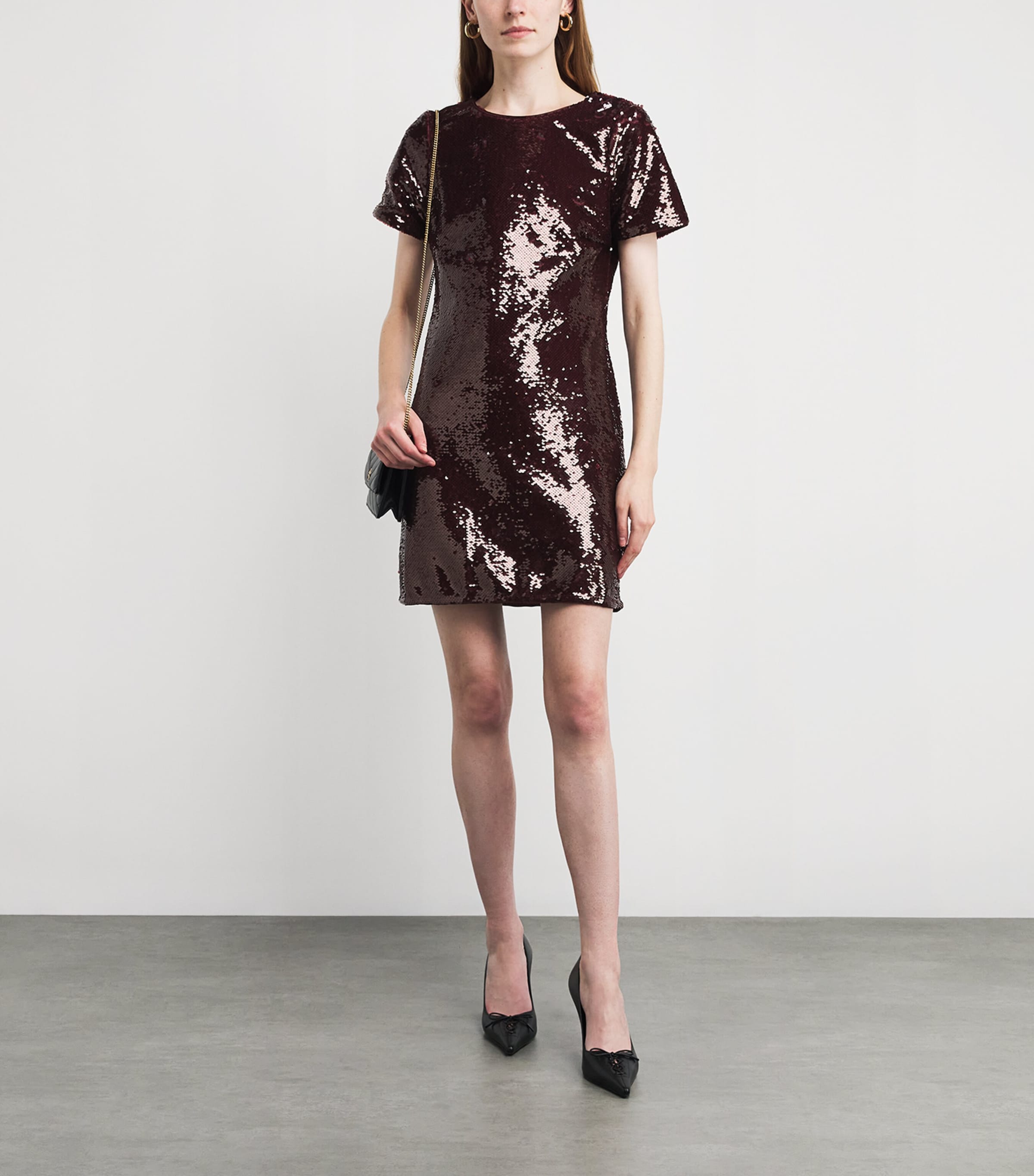 Sequinned Mini Dress BURGUNDY Image 2