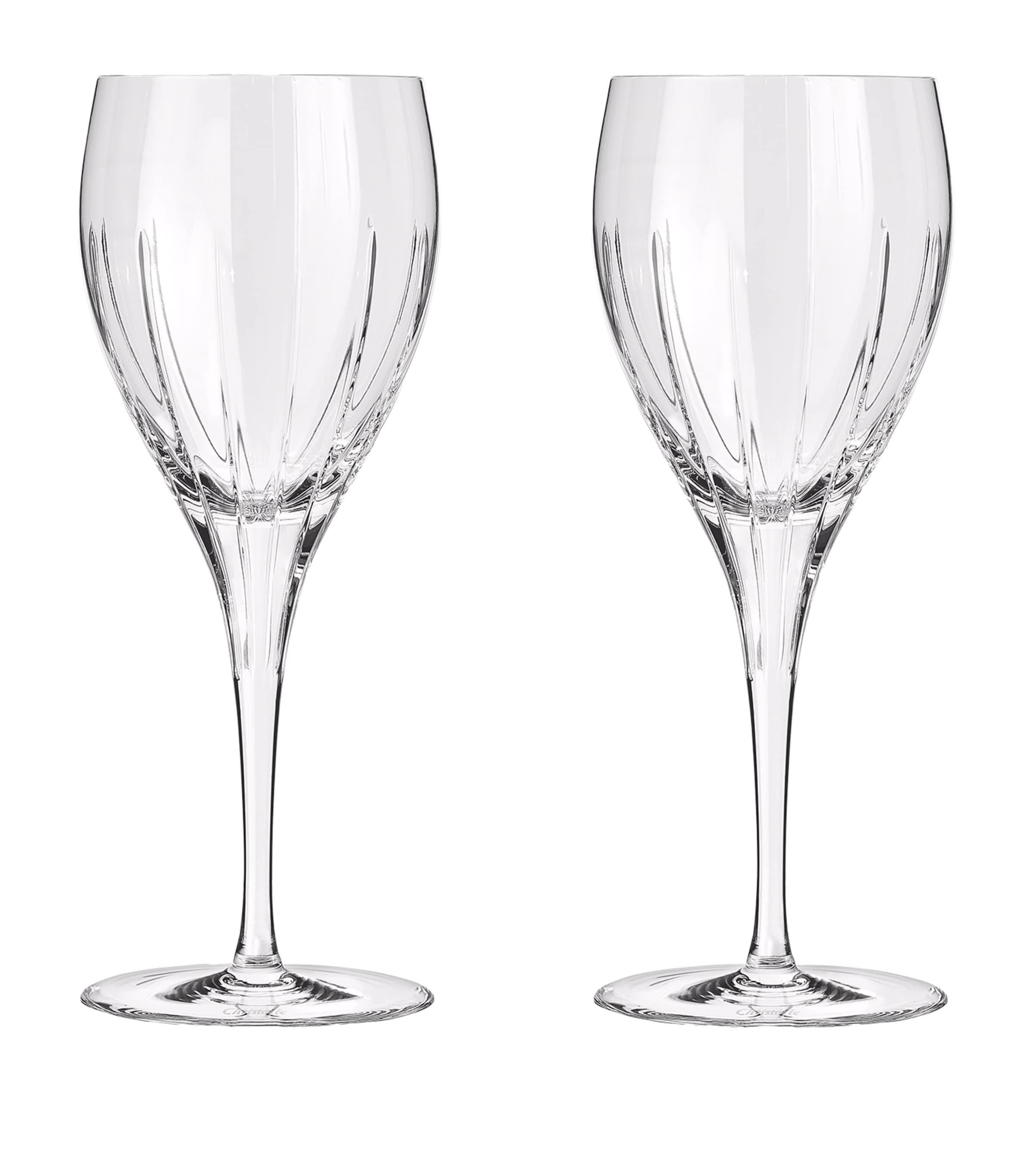 Christofle Set Of 2 Iriana Crystal White Wine Glasses