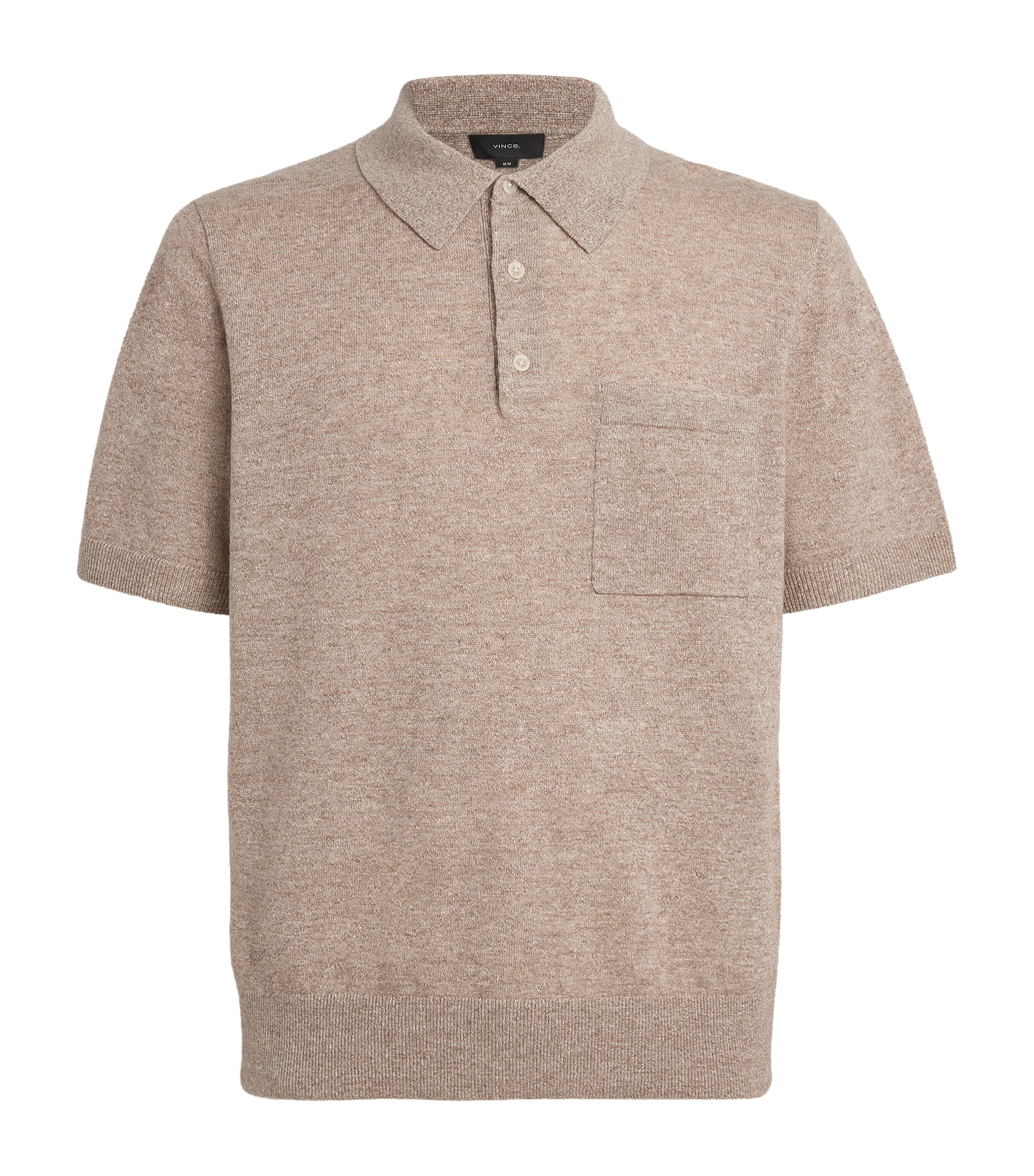 Vince Pocketed Polo With Ribbed Collar And Sleeves In Beige