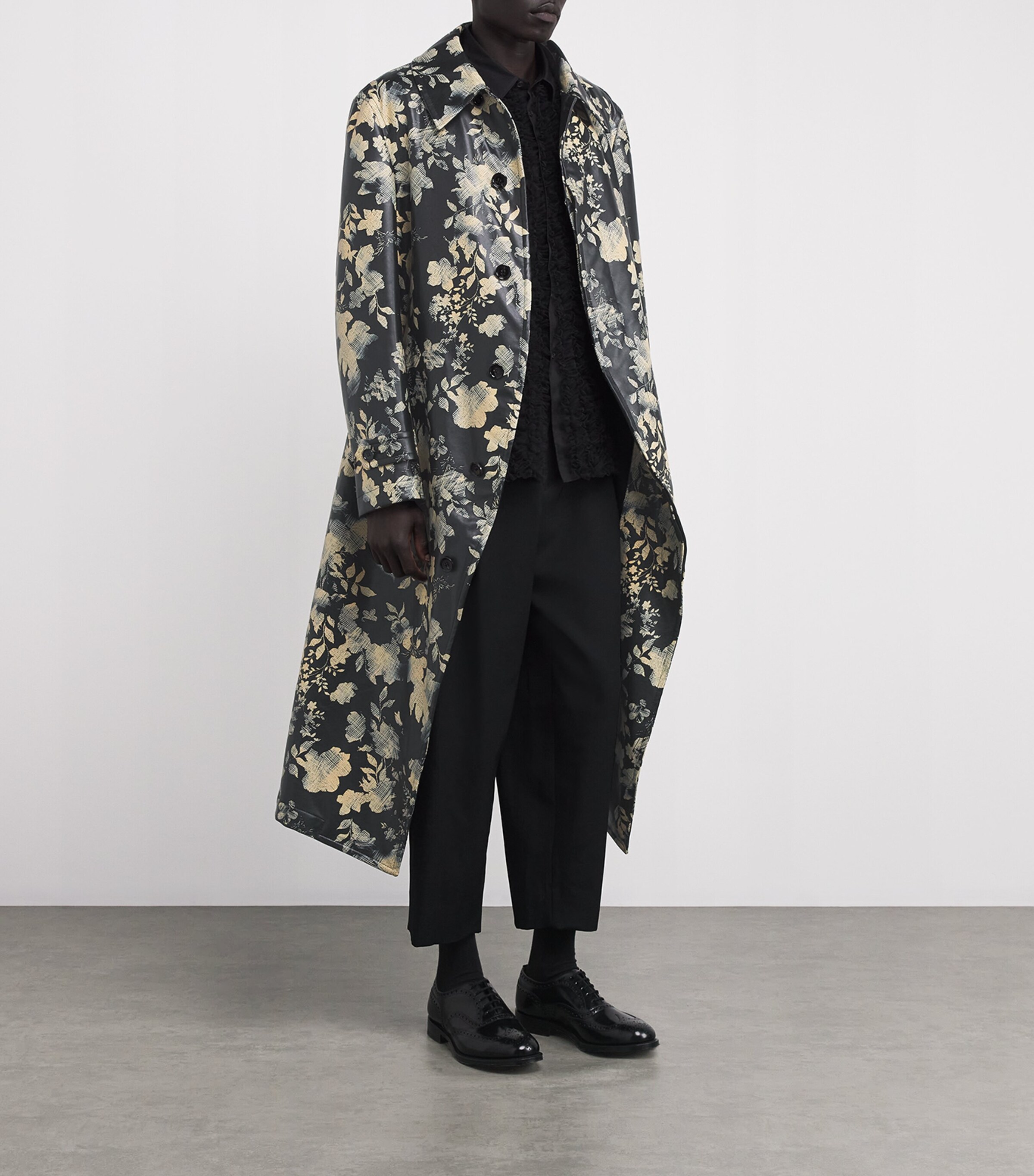 Comme Des Garçons Homme Plus Mens Faux Leather Floral Print Coat Black/ Natural Image 2