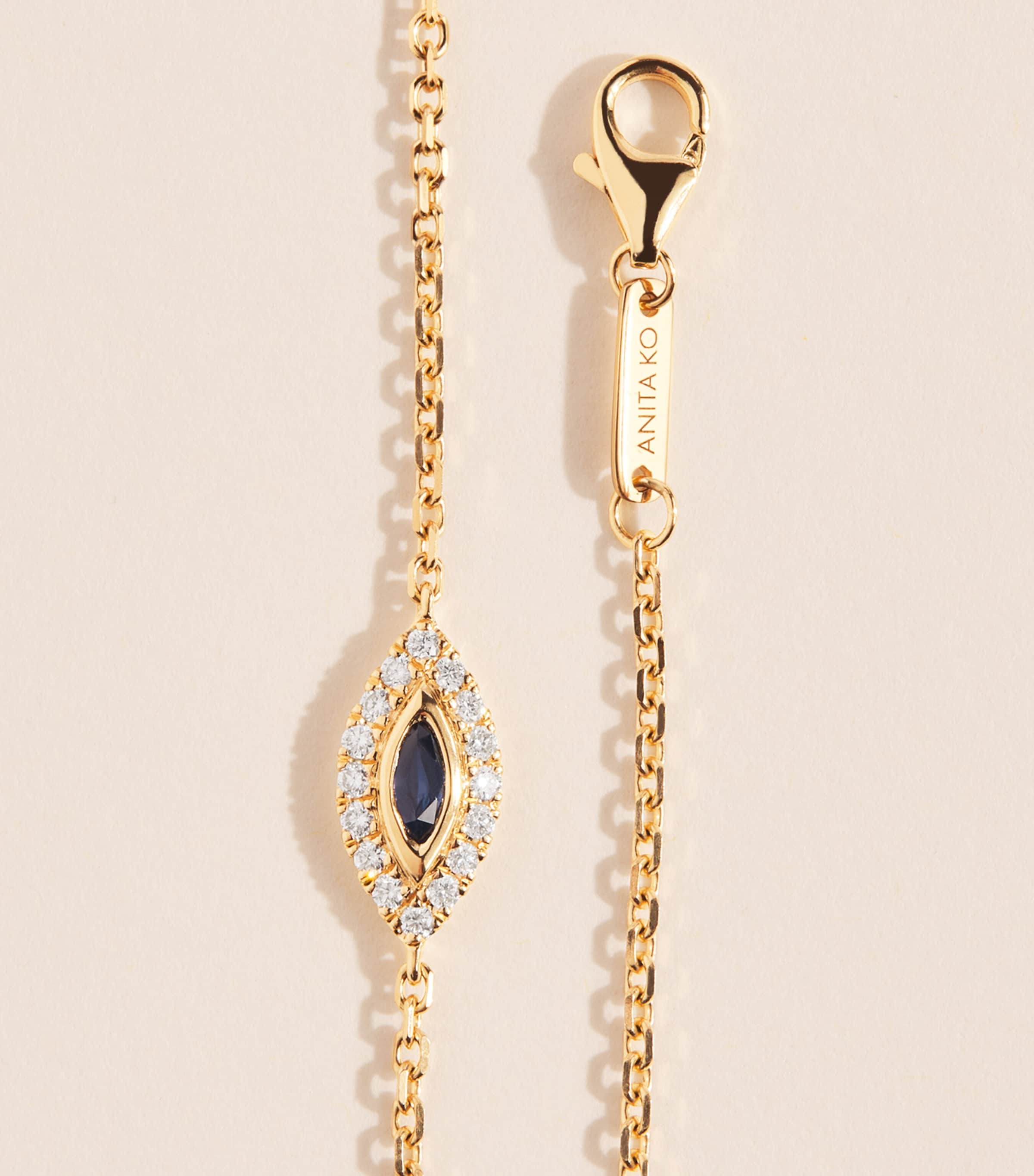 Anita Ko Yellow Gold, Diamond and Sapphire Evil Eye Chain Bracelet Yellow Gold Image 4