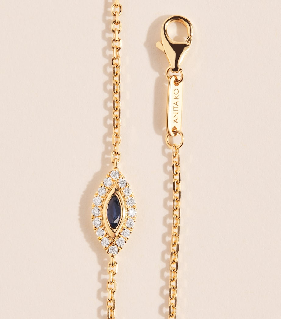 Anita Ko Yellow Gold, Diamond and Sapphire Evil Eye Chain Bracelet Yellow Gold Image 4