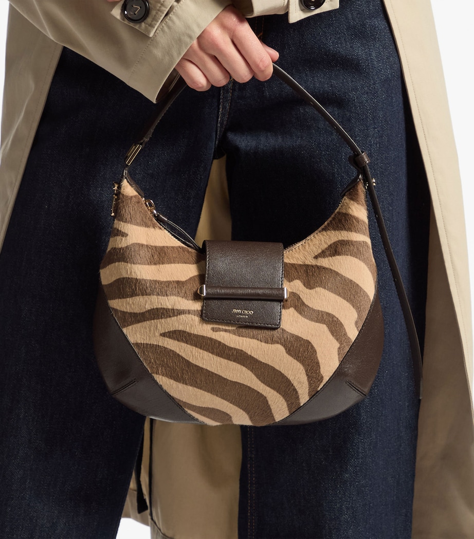 Small Bar Pony Hair-Leather Shoulder Bag NATURAL/CHOCOLATE/SH Image 4