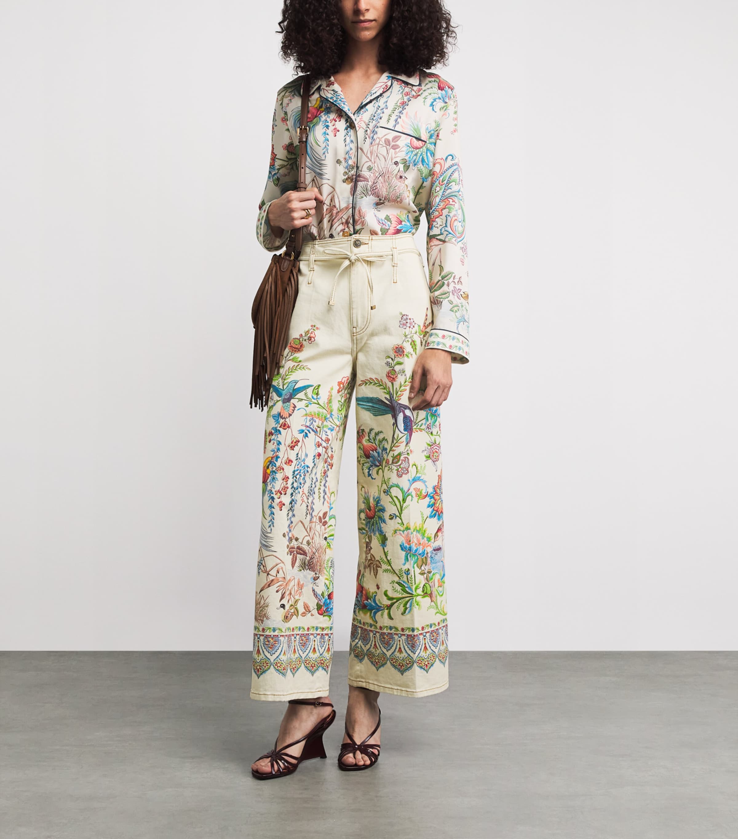 Etro Womens Bow-Tie Botanical Wide-Leg Jeans Print Wht Base Image 2