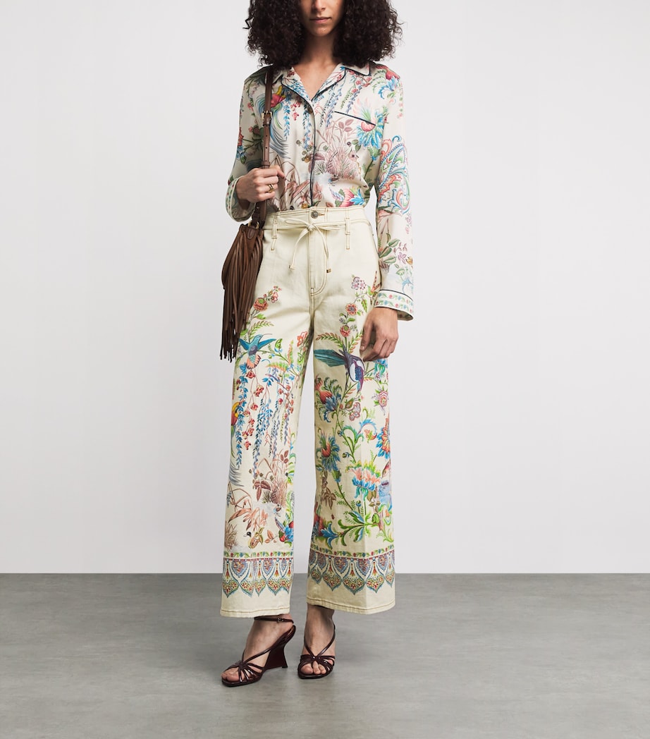 Etro Womens Bow-Tie Botanical Wide-Leg Jeans Print Wht Base Image 2